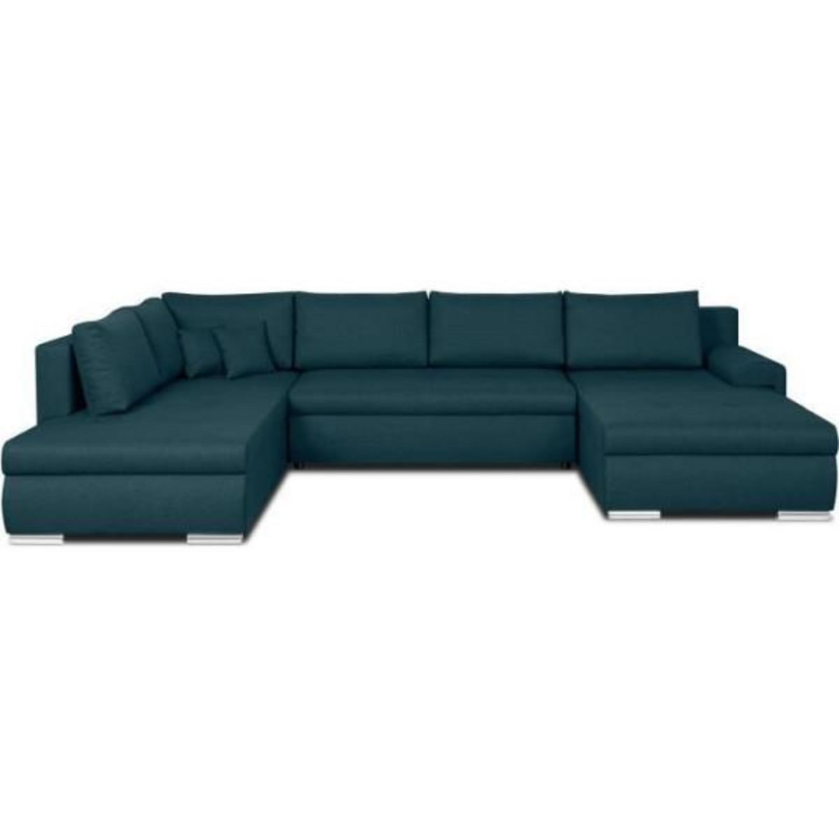 MARKET24 Canapé d'angle panoramique convertible -7 places - INDIAN - Tissu 100% polyester - Bleu canard - 360 x 228 cm