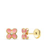 Voir la diapositive 1 : L'ATELIER D'AZUR Boucles d'Oreilles Or 18 Carats 750/000 Jaune Trèfle Émail Rose