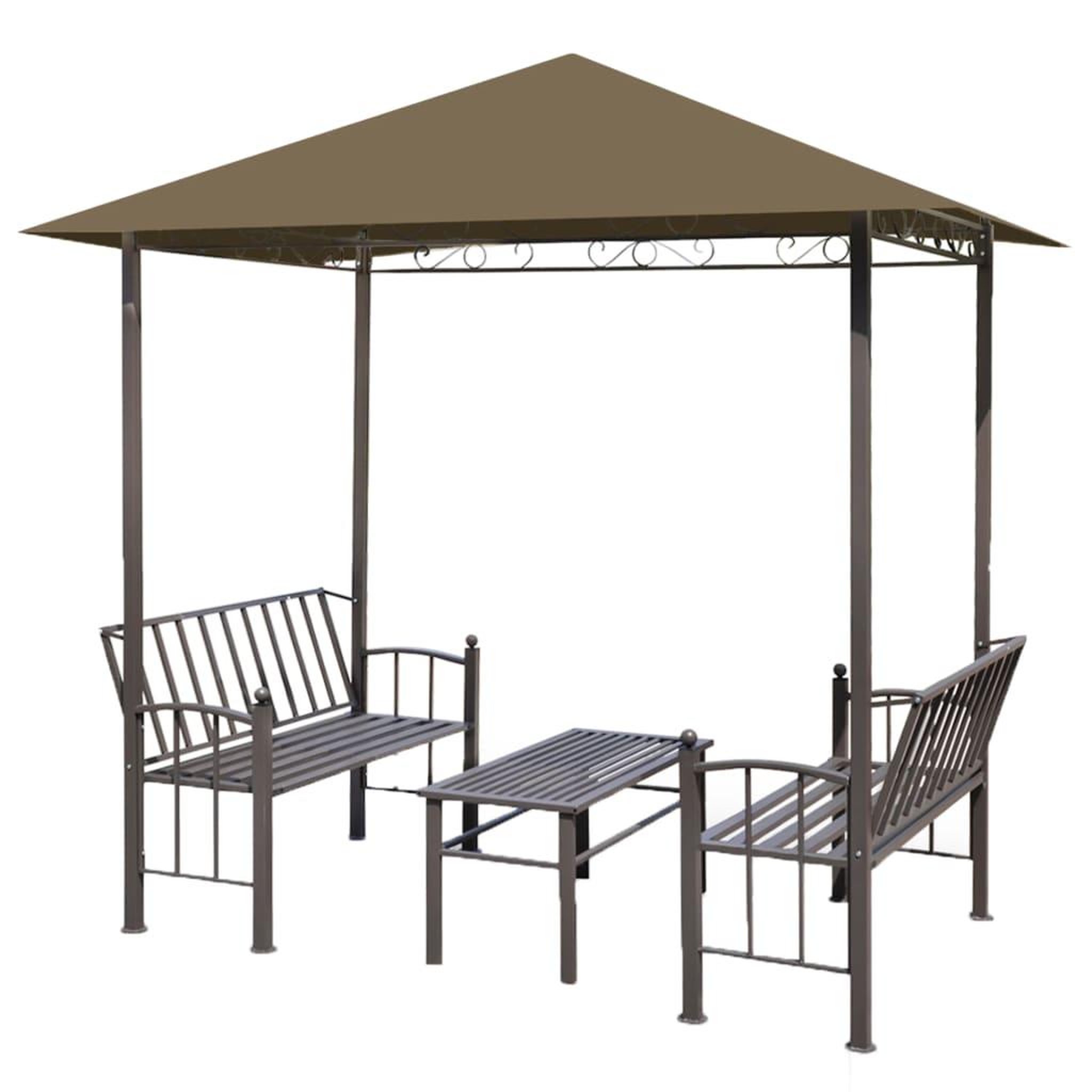 Voir la diapositive 2 : VIDAXL Pavillon de jardin et table et bancs 2,5x1,5x2,4m Taupe 180g/m^2