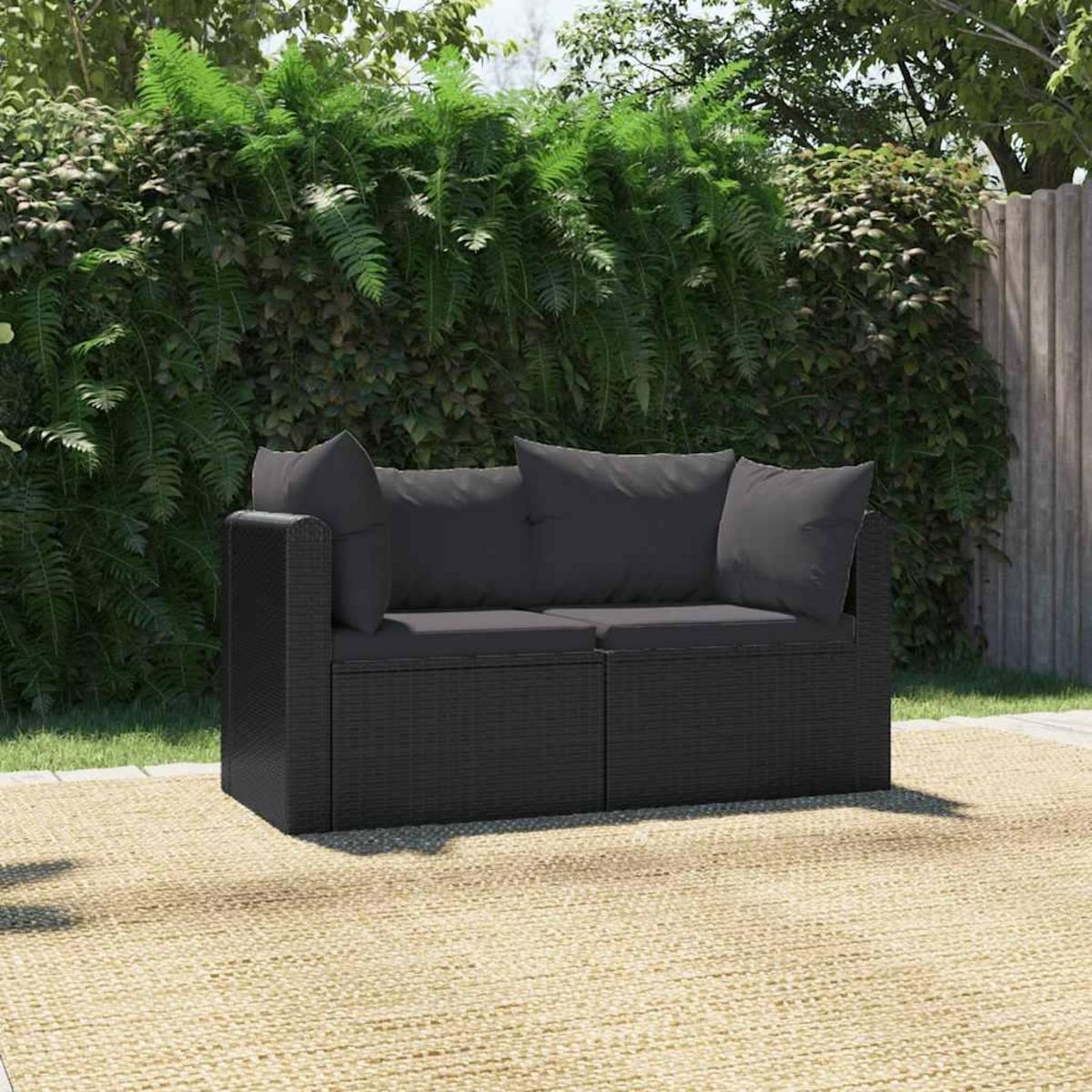 VIDAXL Canapes de jardin 2 pcs avec coussins Resine tressee Noir
