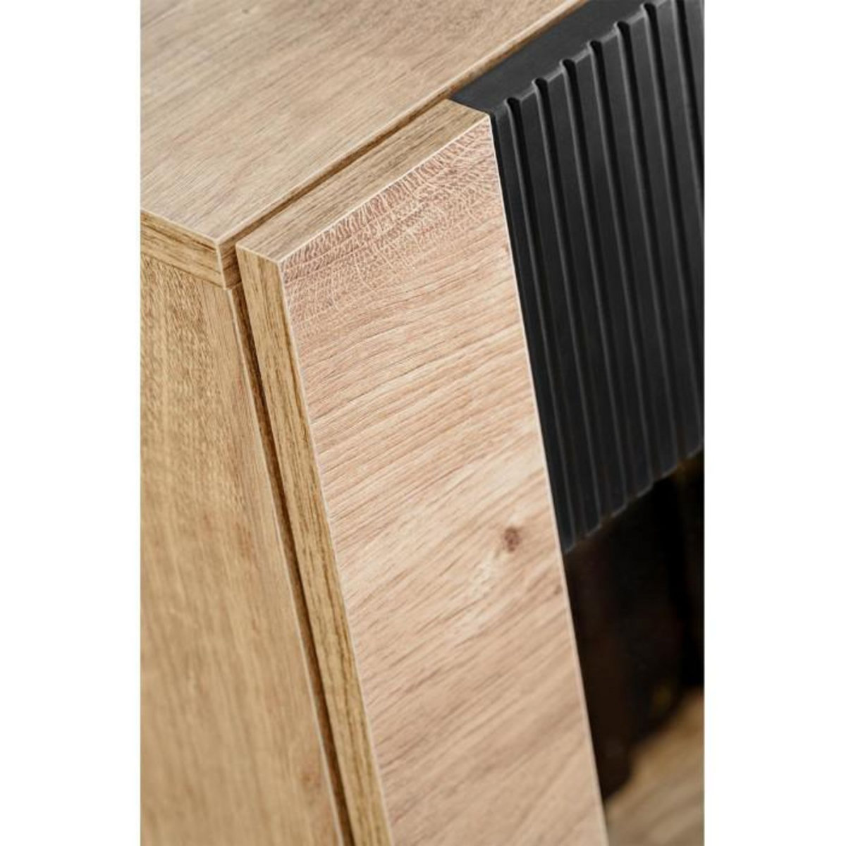 Paris Prix Meuble de Rangement Bas Rainuré  Aron  132cm Naturel & Noir