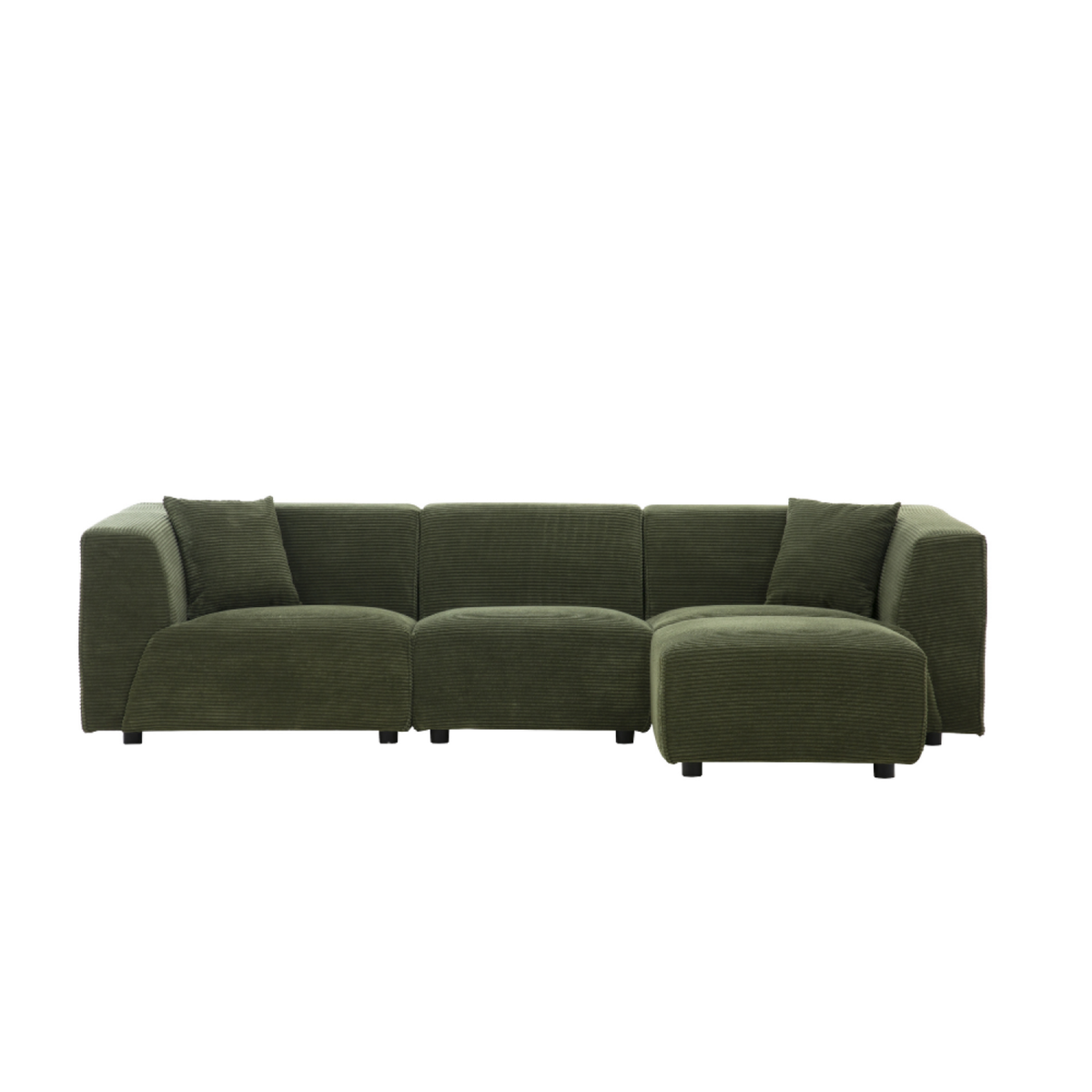 CONCEPT USINE Canapé droit 3 places + 1 pouf en velours côtelé vert MONROE