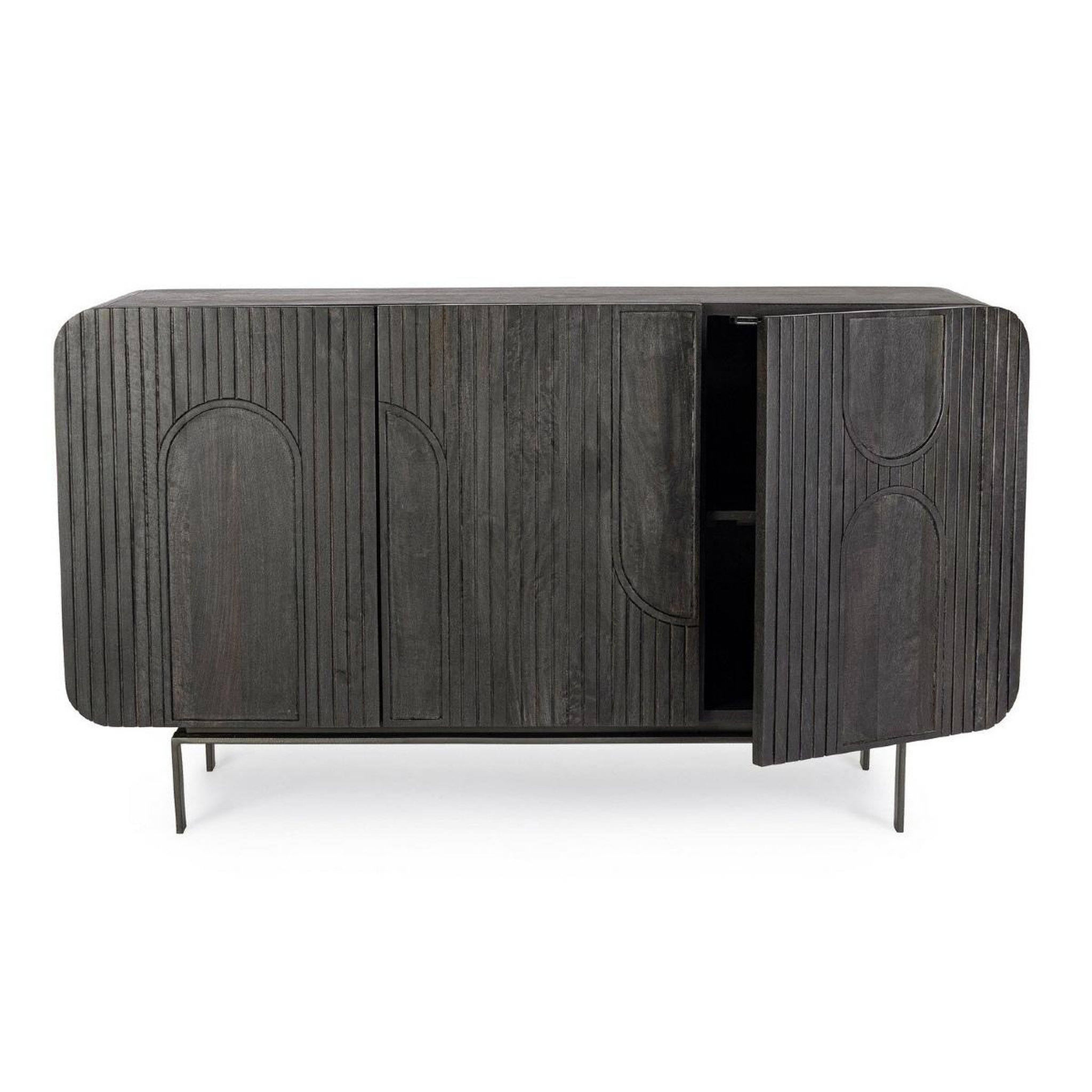 Voir la diapositive 3 : JLC KREATION Petit buffet 3 portes en manguier noir mira 150cm