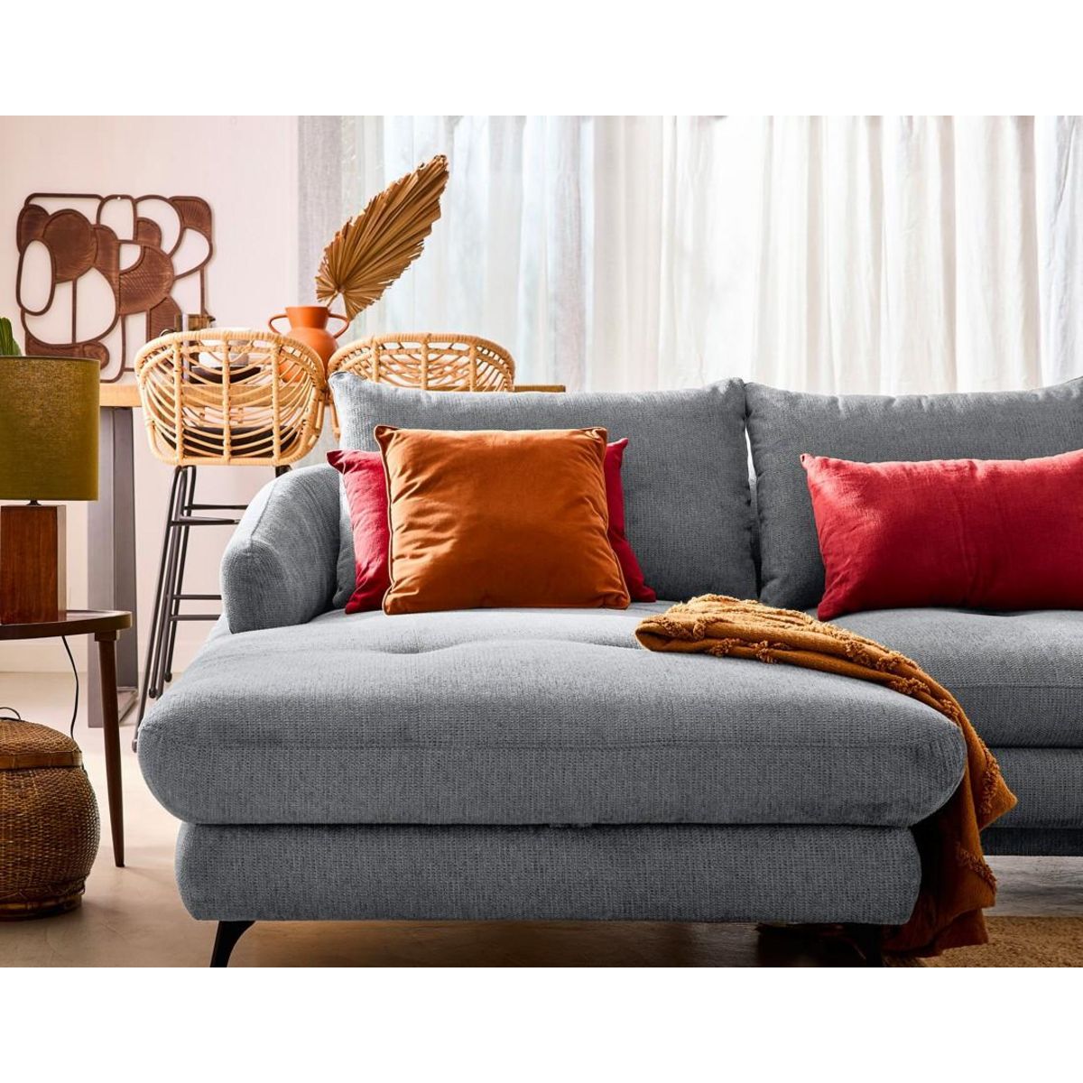 LISA DESIGN Ninon - canapé d'angle gauche 4 places convertible avec coffre en tissu texturé