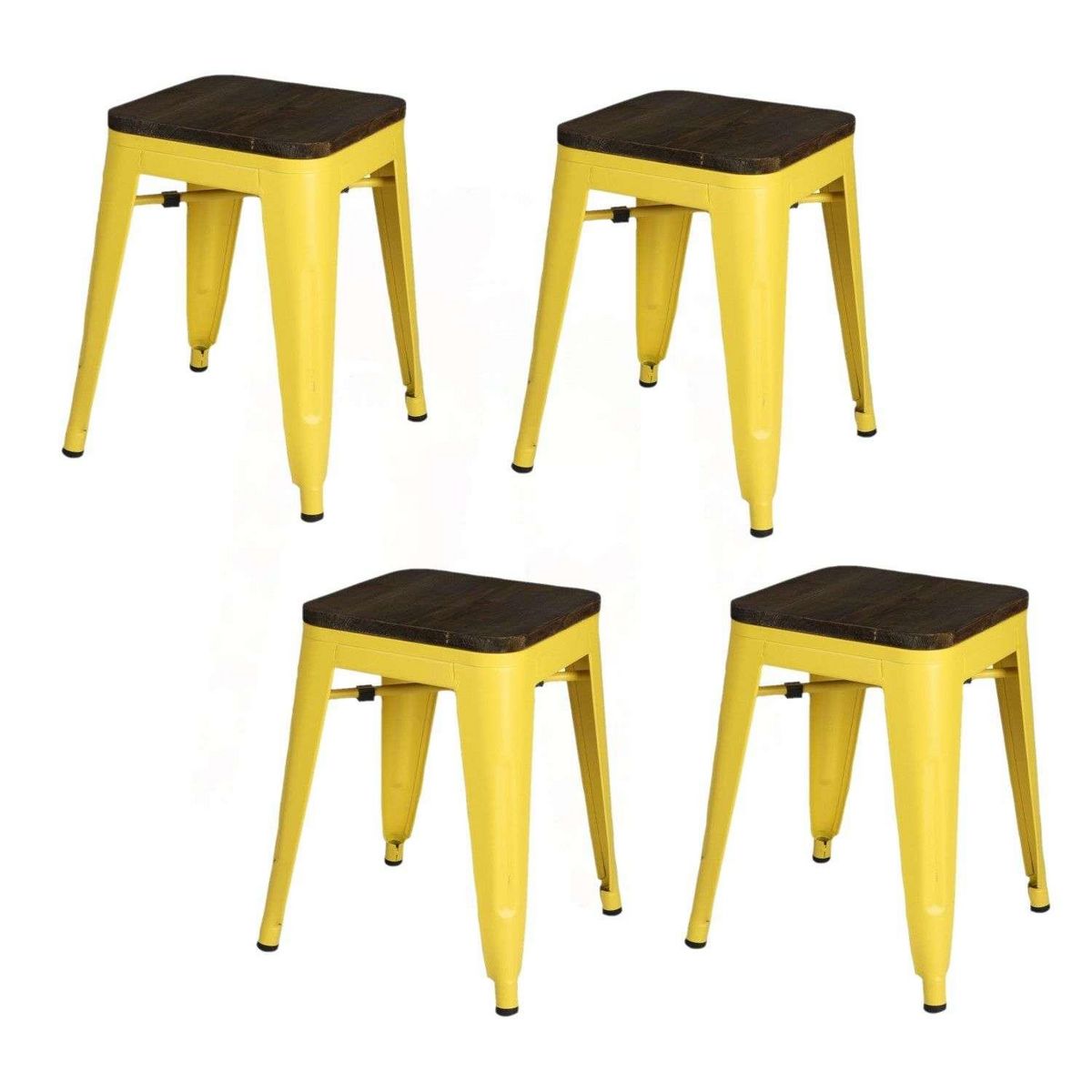 DIVERS Lot de 4 tabourets vintage Liv H46 cm - Jaune