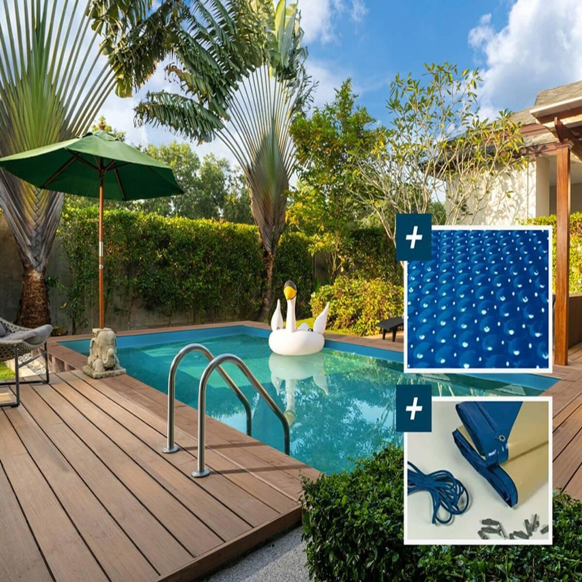 Habitat et Jardin Piscine bois rectangle   Panama  - 6.20 x 4.10 x 1.45 m + Bâche à bulles 180 µ - Bâche hiver 280 g/m² +