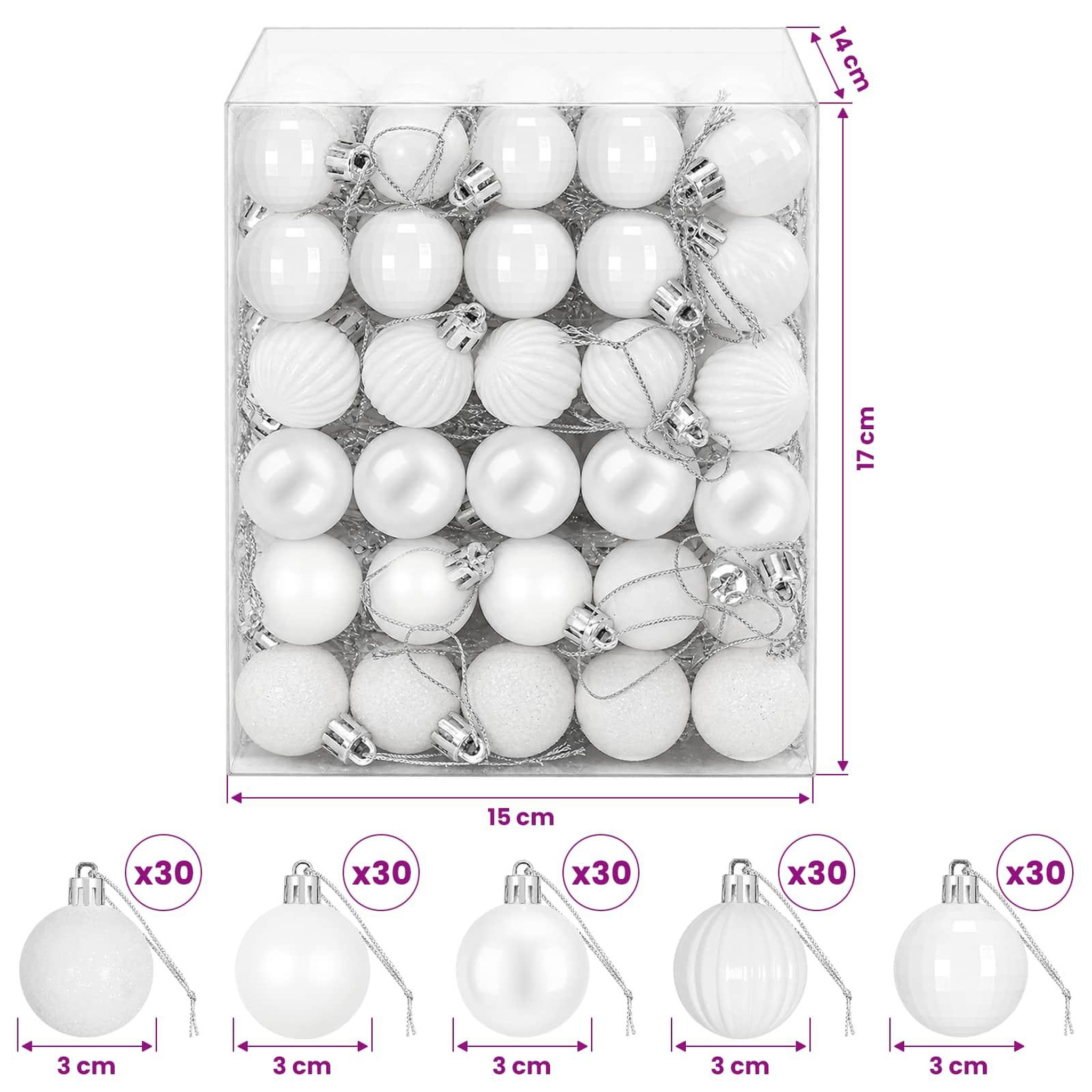 Voir la diapositive 3 : VIDAXL Ensemble de boules de Noël 150 pc Blanc Diam. 3 cm Polystyrene