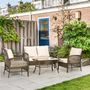 Voir la diapositive 2 : OUTSUNNY Salon de jardin 4 places 4 pièces style colonial table basse coussins beige inclus résine tressée marron