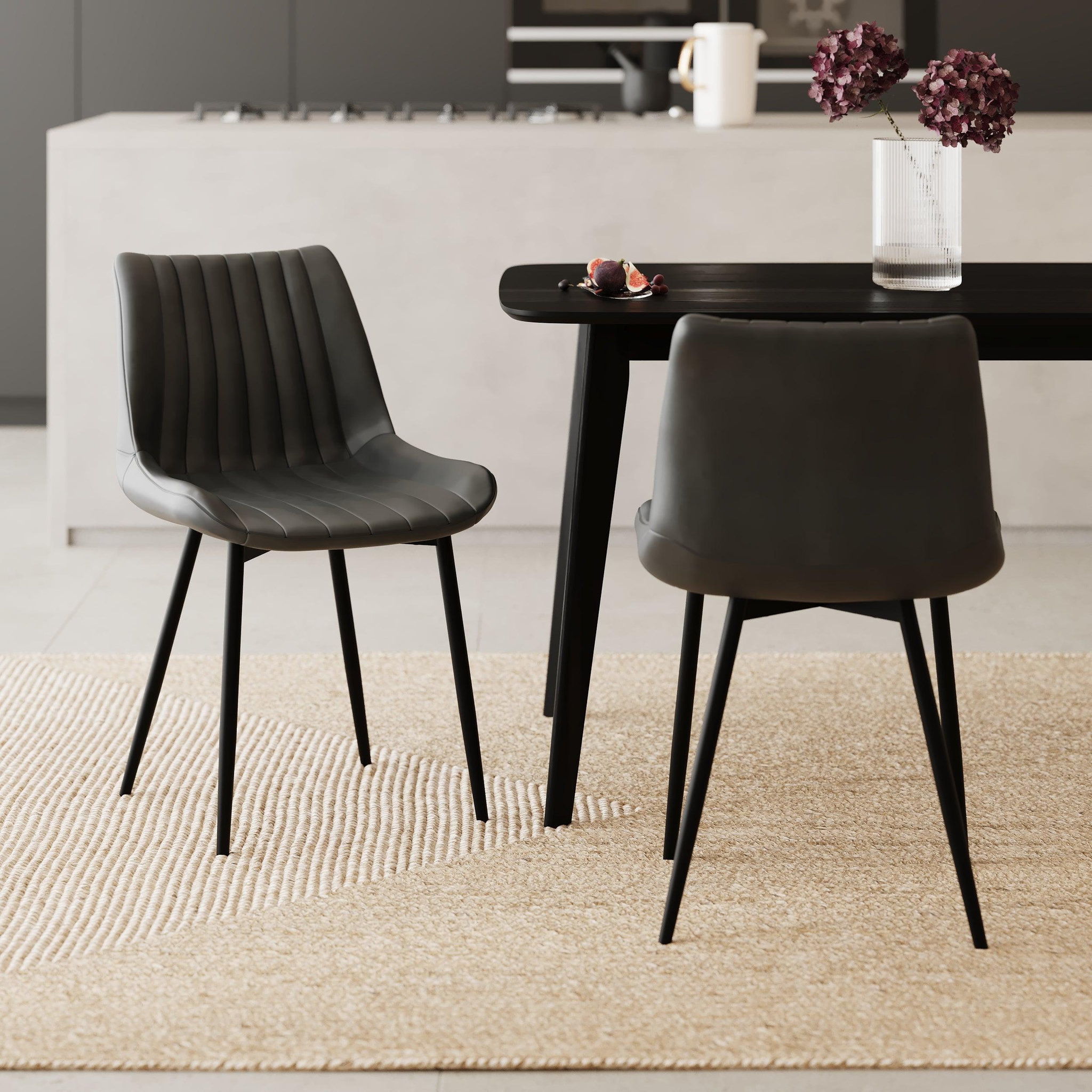 Voir la diapositive 2 : MAISON PAVANE Lot de 2 chaises en cuir synthétique gris foncé et métal noir-killi