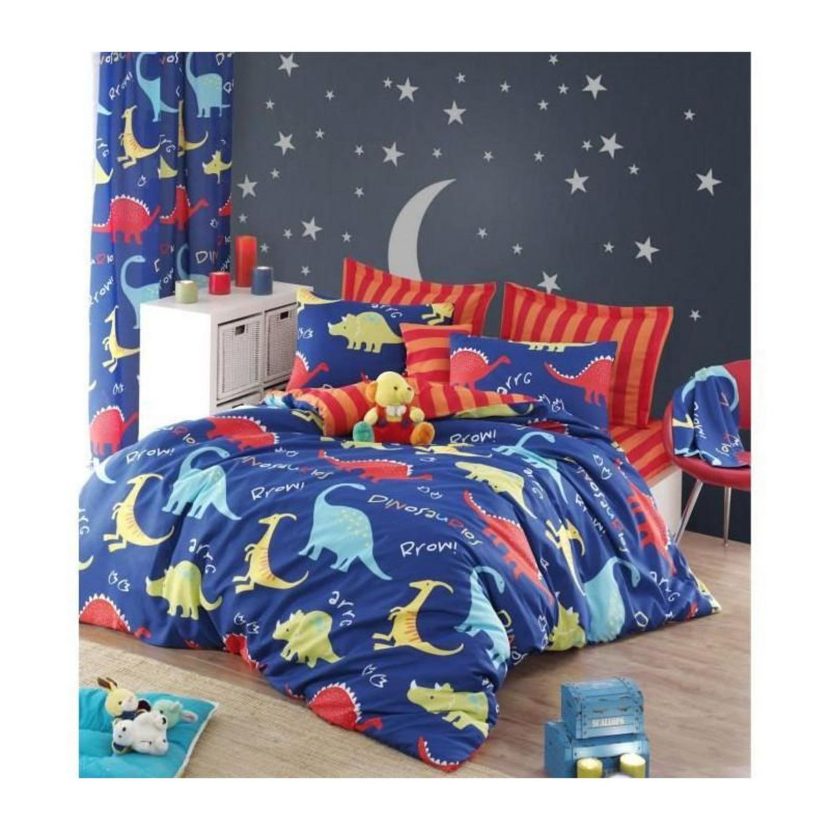 GENERIQUE Parure de lit - 1 housse de couette 220 x 240 cm + 2 taies d'oreiller 60 x 60 cm - 65% coton, 35% polyester - Bleu