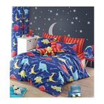 GENERIQUE Parure de lit - 1 housse de couette 220 x 240 cm + 2 taies d'oreiller 60 x 60 cm - 65% coton, 35% polyester - Bleu