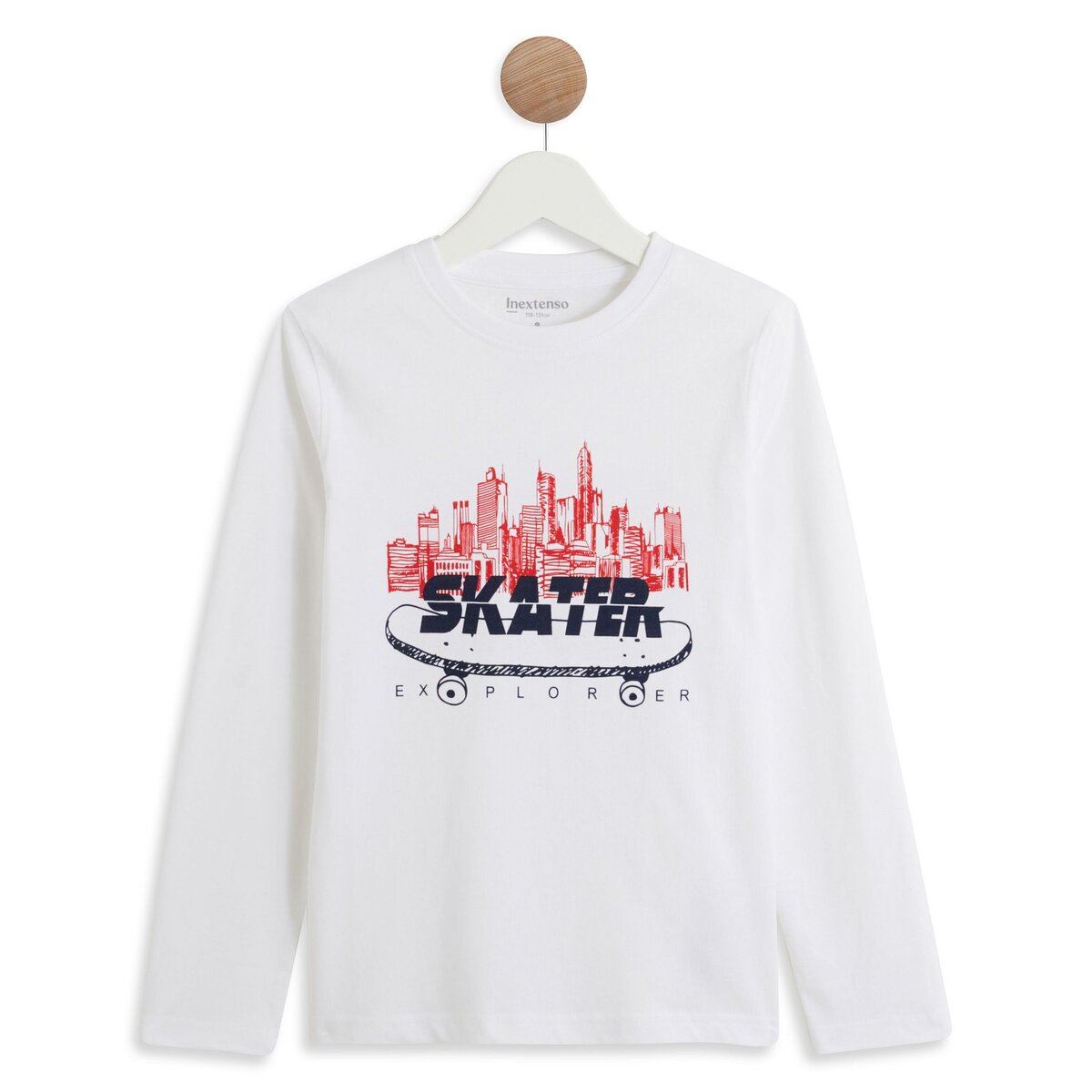 INEXTENSO T shirt manches longues blanc gar on en coton pas cher