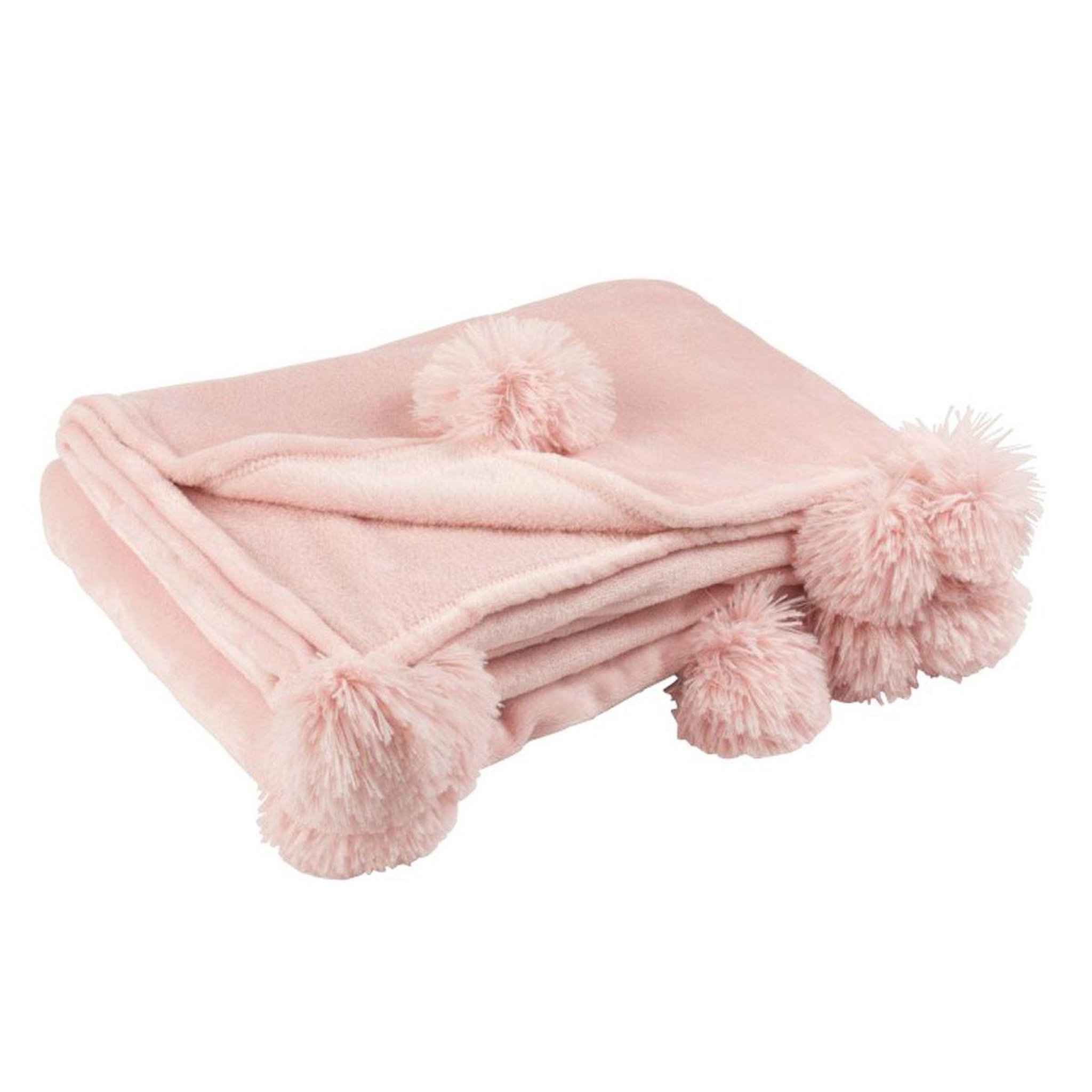 J-LINE Plaid déco à pompons  polyes  130x170cm rose poudré