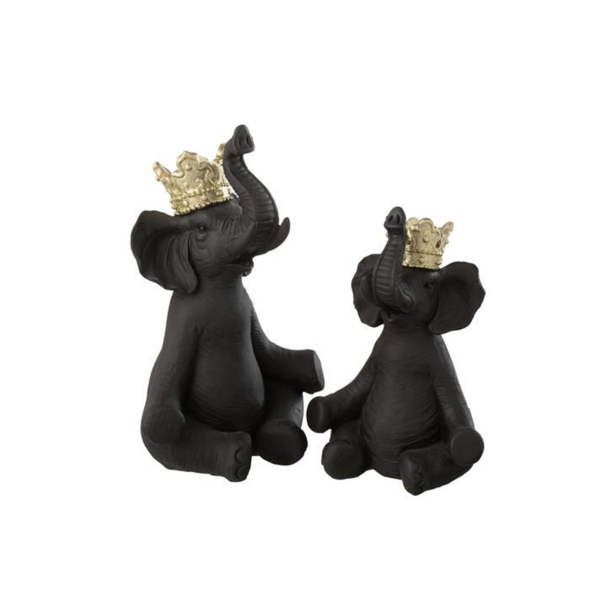 Paris Prix Statuette Éléphant Assis  Couronne  23cm Noir