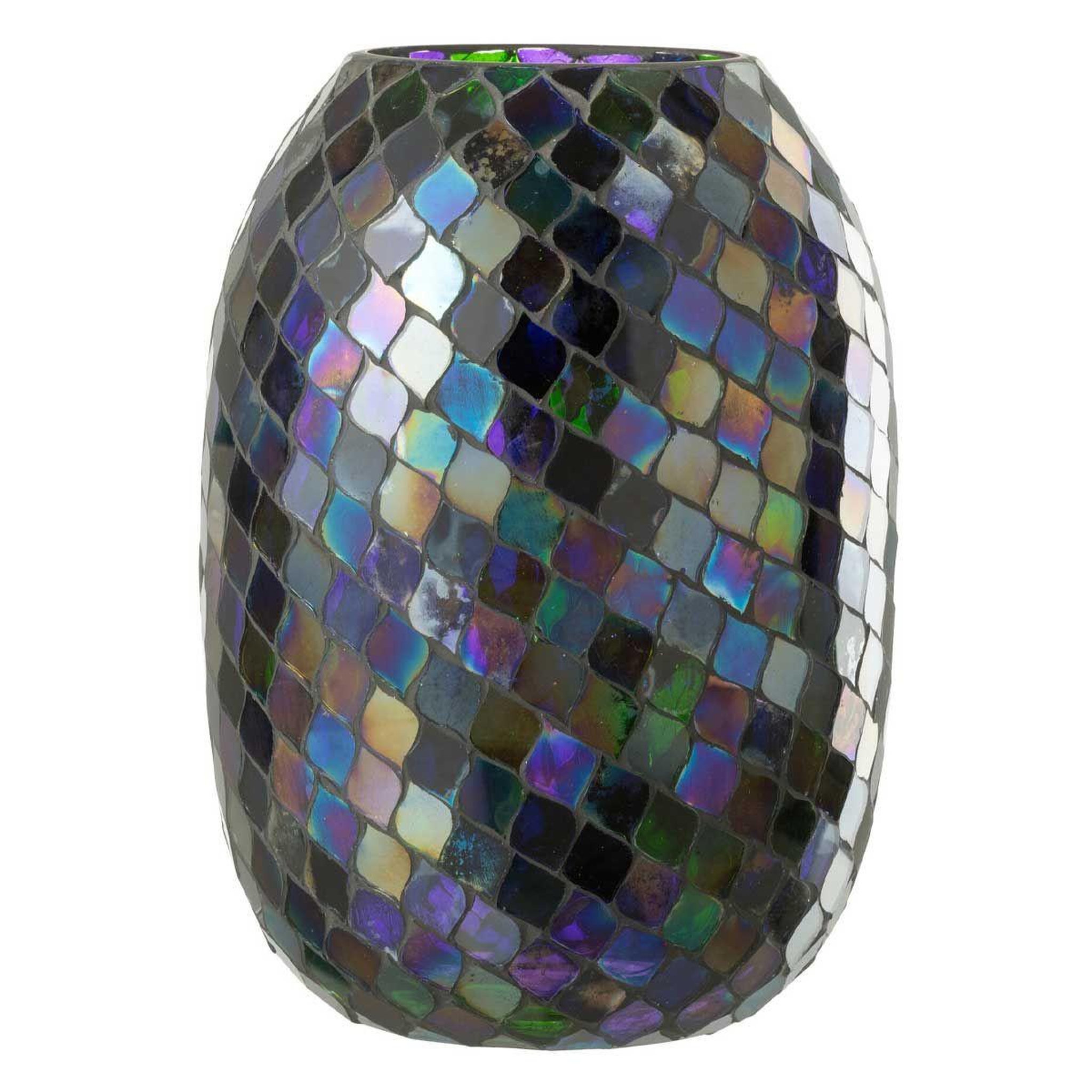 J-LINE Photophore Mosaïque en Verre  Carmen  25cm Mauve