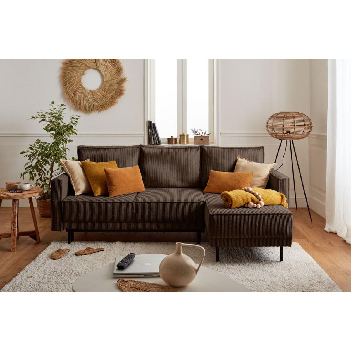 LISA DESIGN Charlie - canapé d'angle réversible - 4 places - convertible avec coffre - en velours côtelé