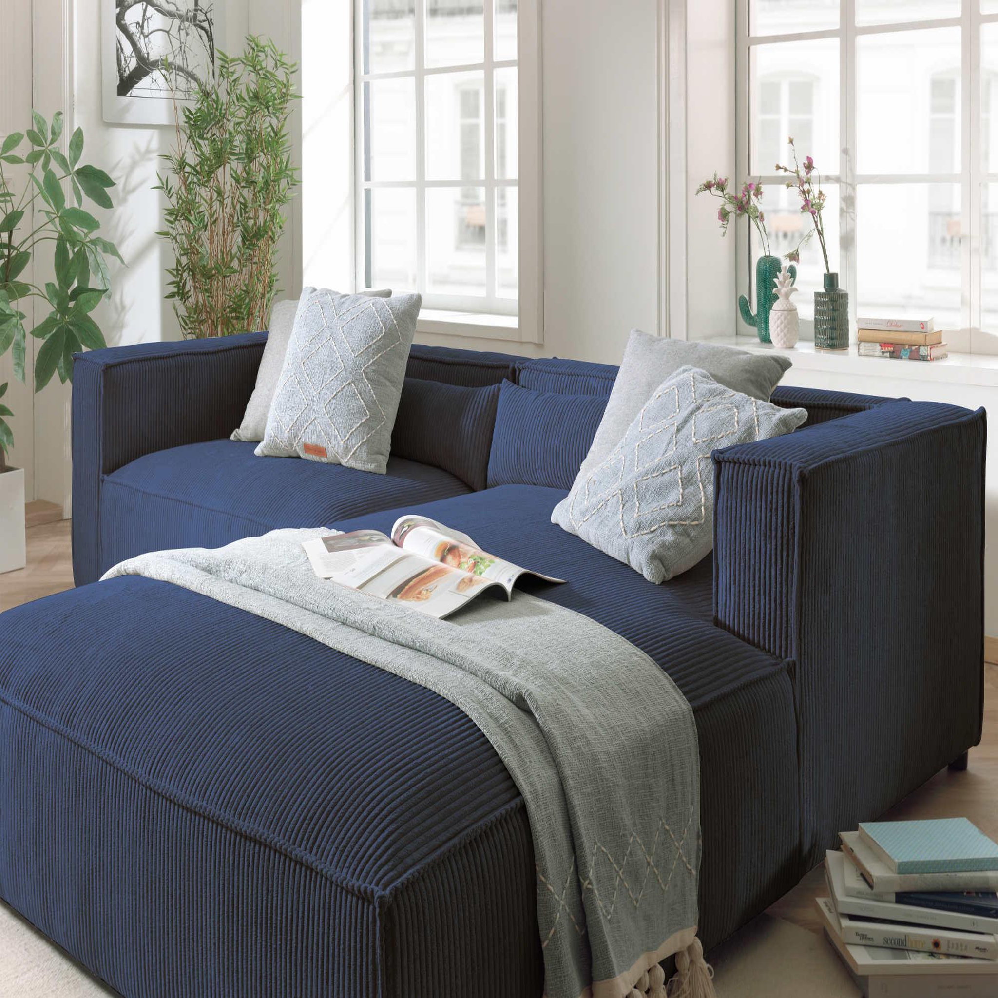 Voir la diapositive 3 : BEST MOBILIER Ela - canapé d'angle droit 4 places - en velours côtelé - style contemporain