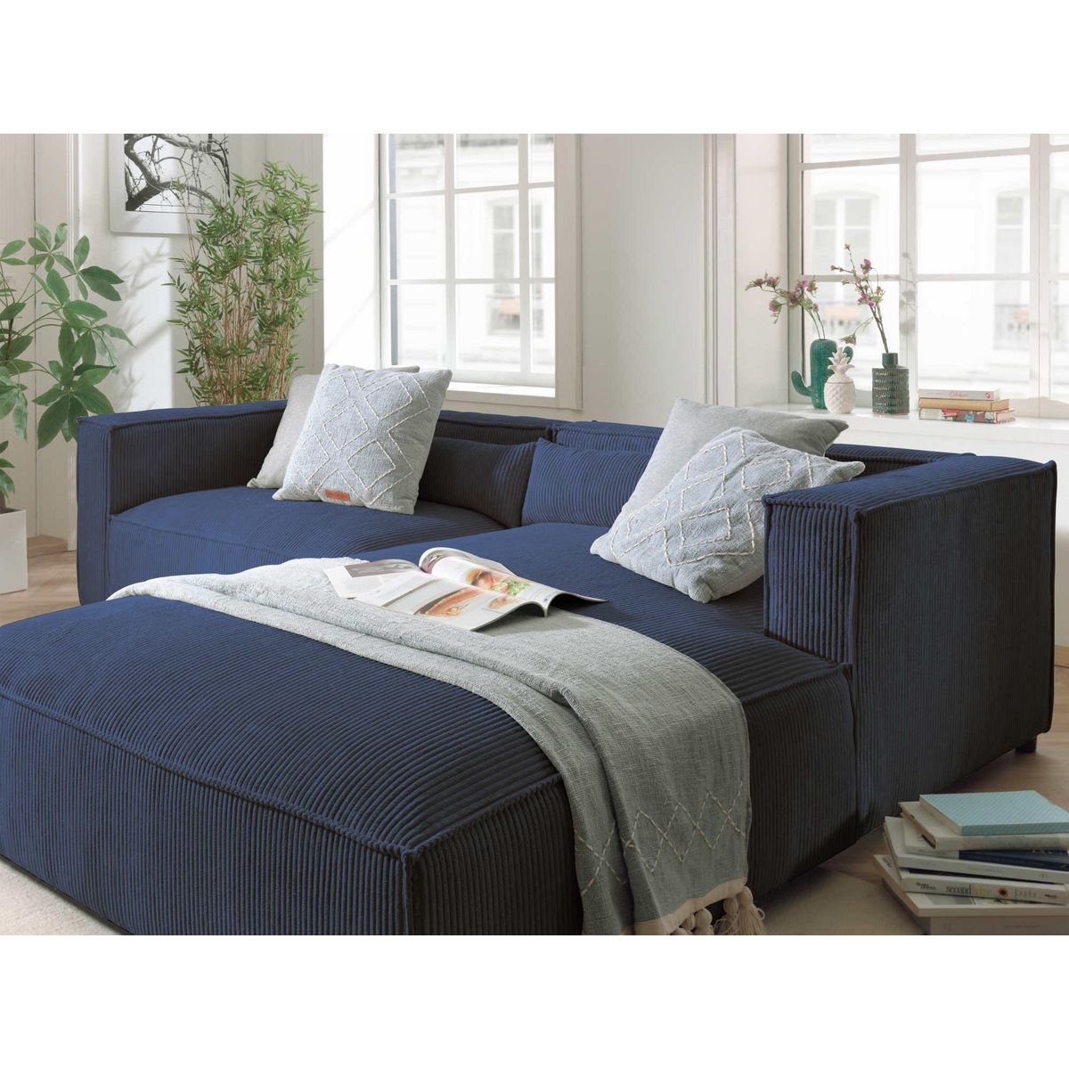 LISA DESIGN Ela - canapé d'angle droit 4 places - en velours côtelé - style contemporain