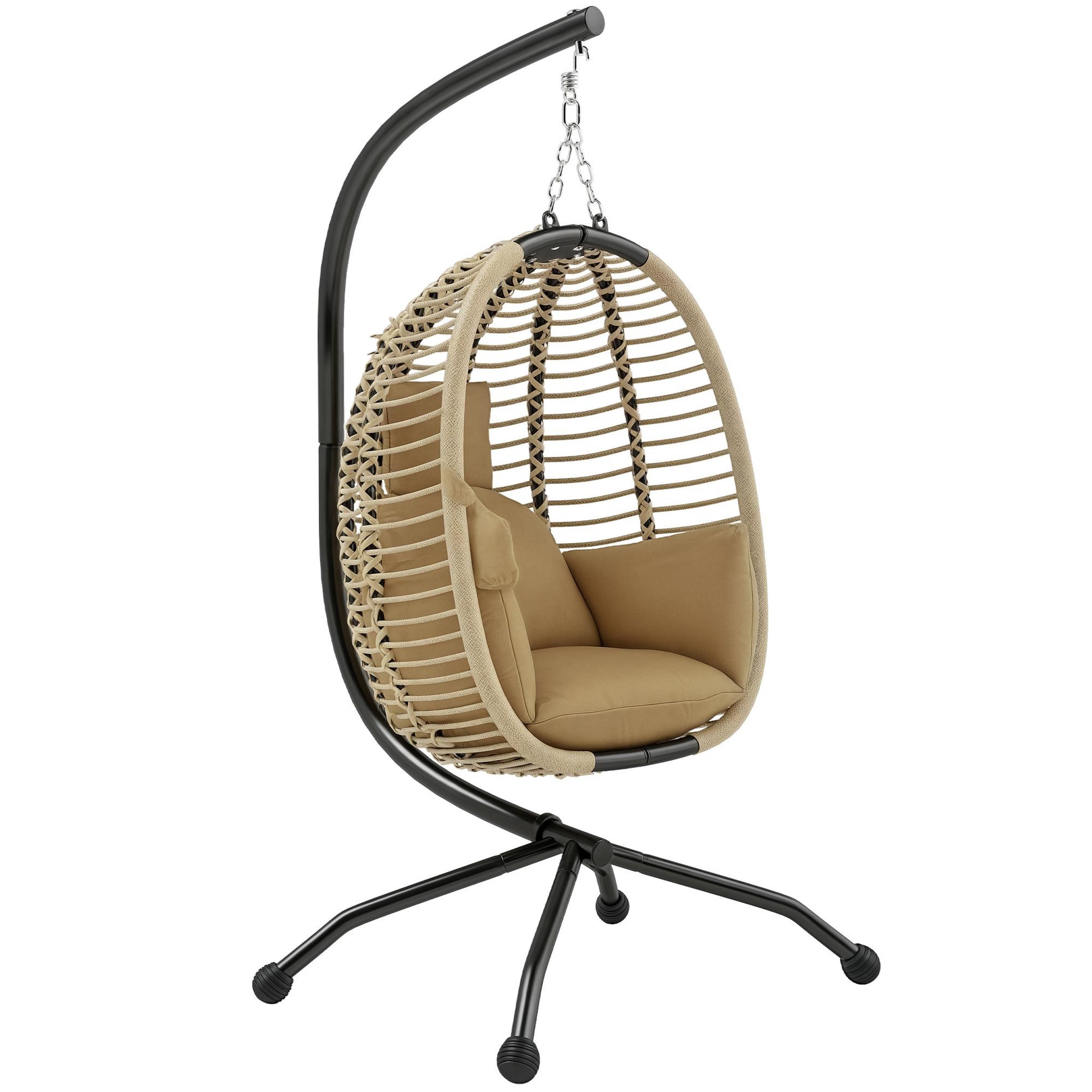Voir la diapositive 1 : OUTSUNNY Fauteuil oeuf suspendu balancelle pliable avec coussin et support