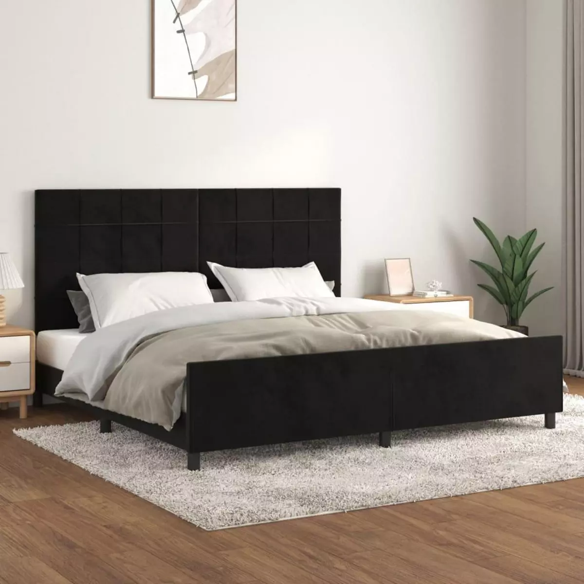 VIDAXL Cadre de lit avec tete de lit Noir 200x200 cm Velours
