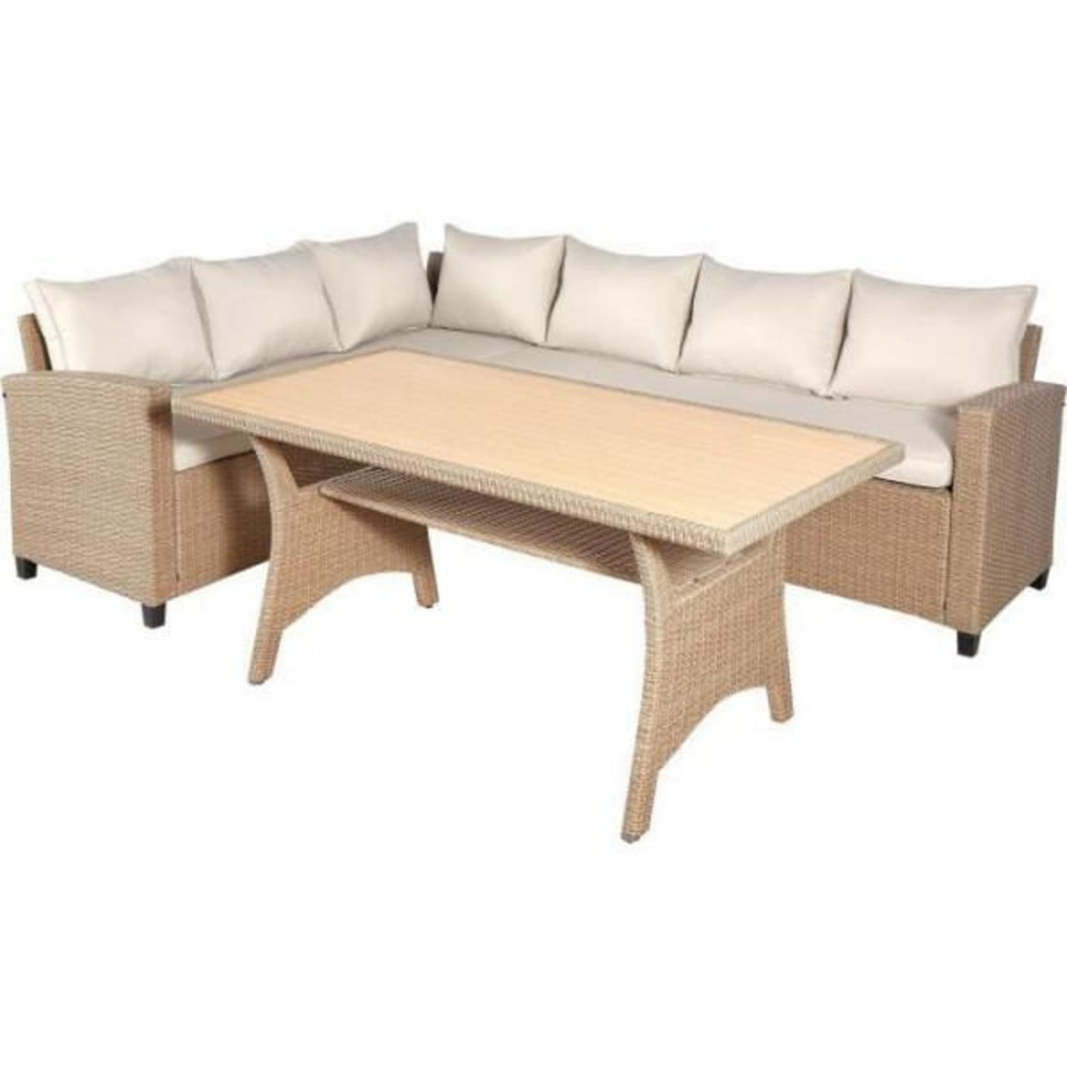 MARKET24 Salon de jardin KAPAS - 5 personnes - Acier et résine tressée - Beige