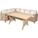 MARKET24 Salon de jardin KAPAS - 5 personnes - Acier et résine tressée - Beige