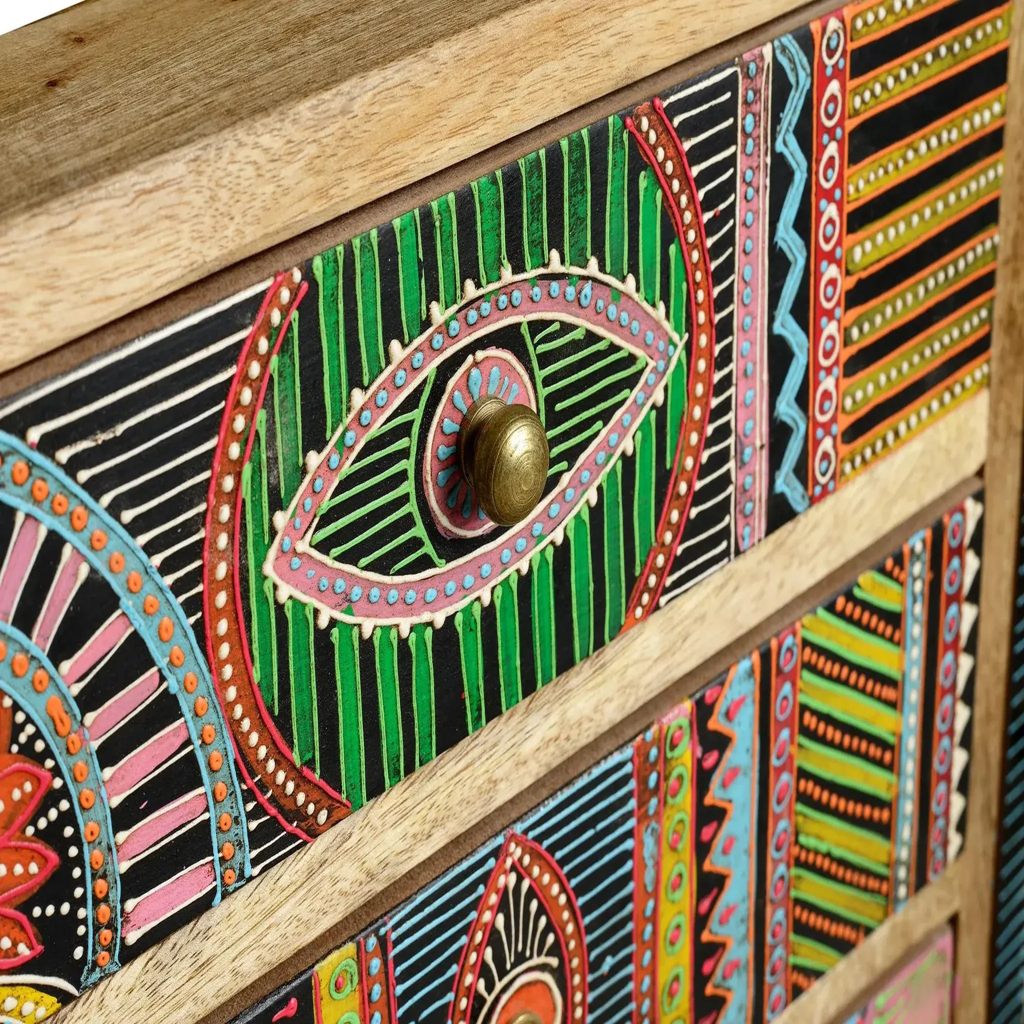Voir la diapositive 3 : GINER Y COLOMER SL Commode en bois de manguier 100 cm style boho ethnique