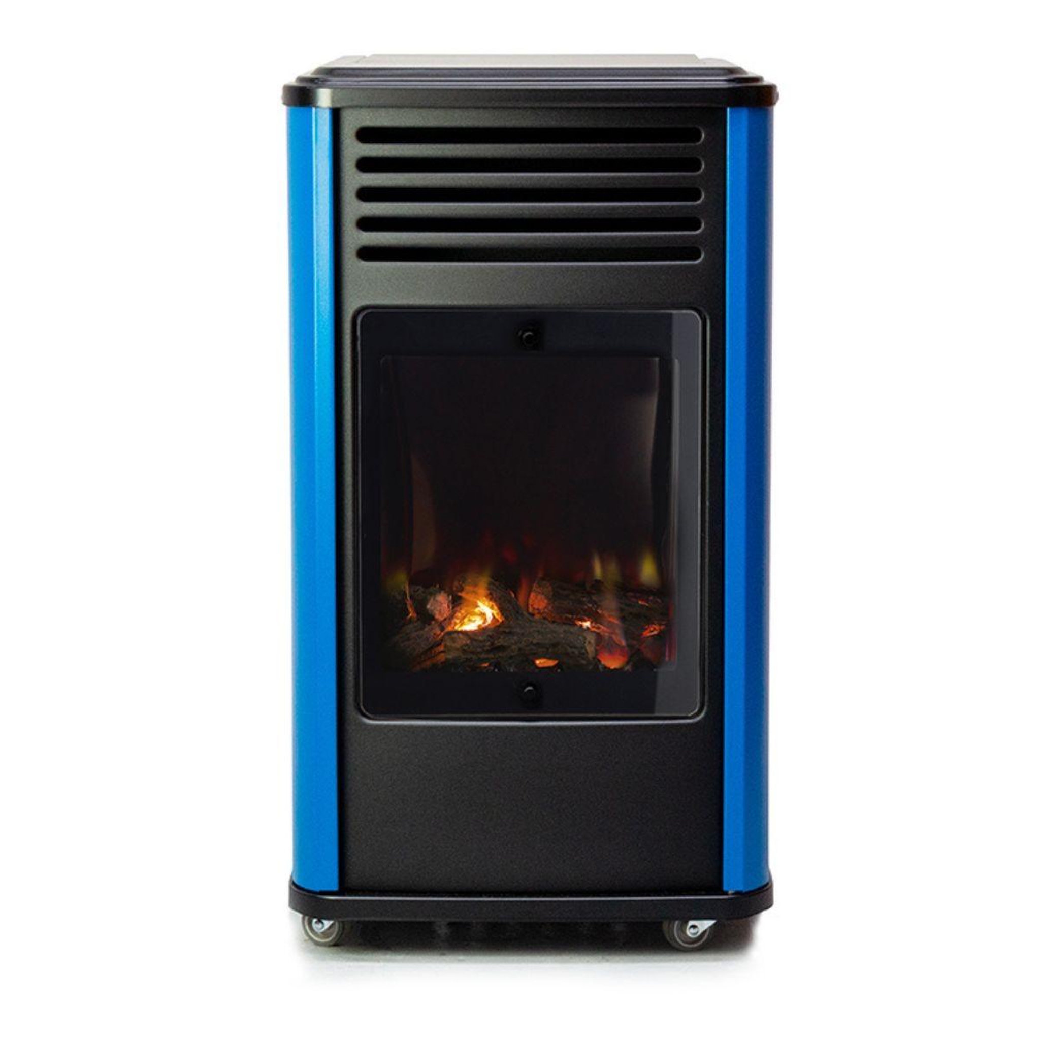 Voir la diapositive 2 : SAHARA Poêle à gaz 3,4KW Bleu et Noir - Chauffage d'appoint effet Feu de bois Manhattan Sahara