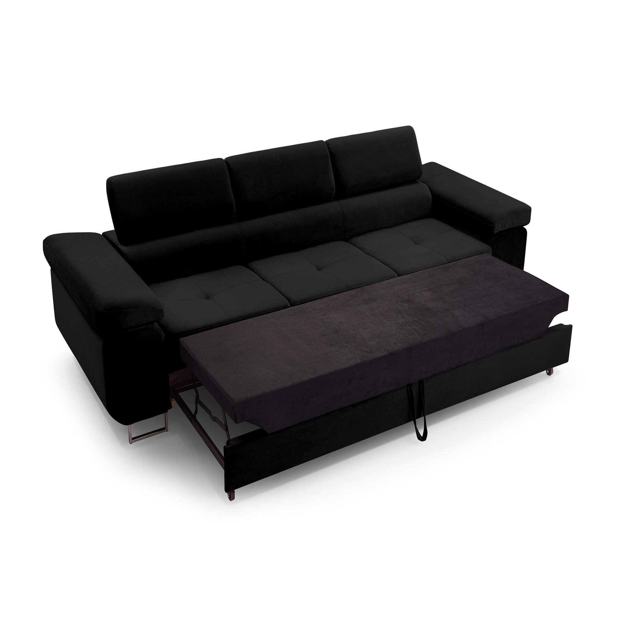 Voir la diapositive 2 : BEST MOBILIER Pablo - canapé 3 places - convertible avec têtières réglables - en velours