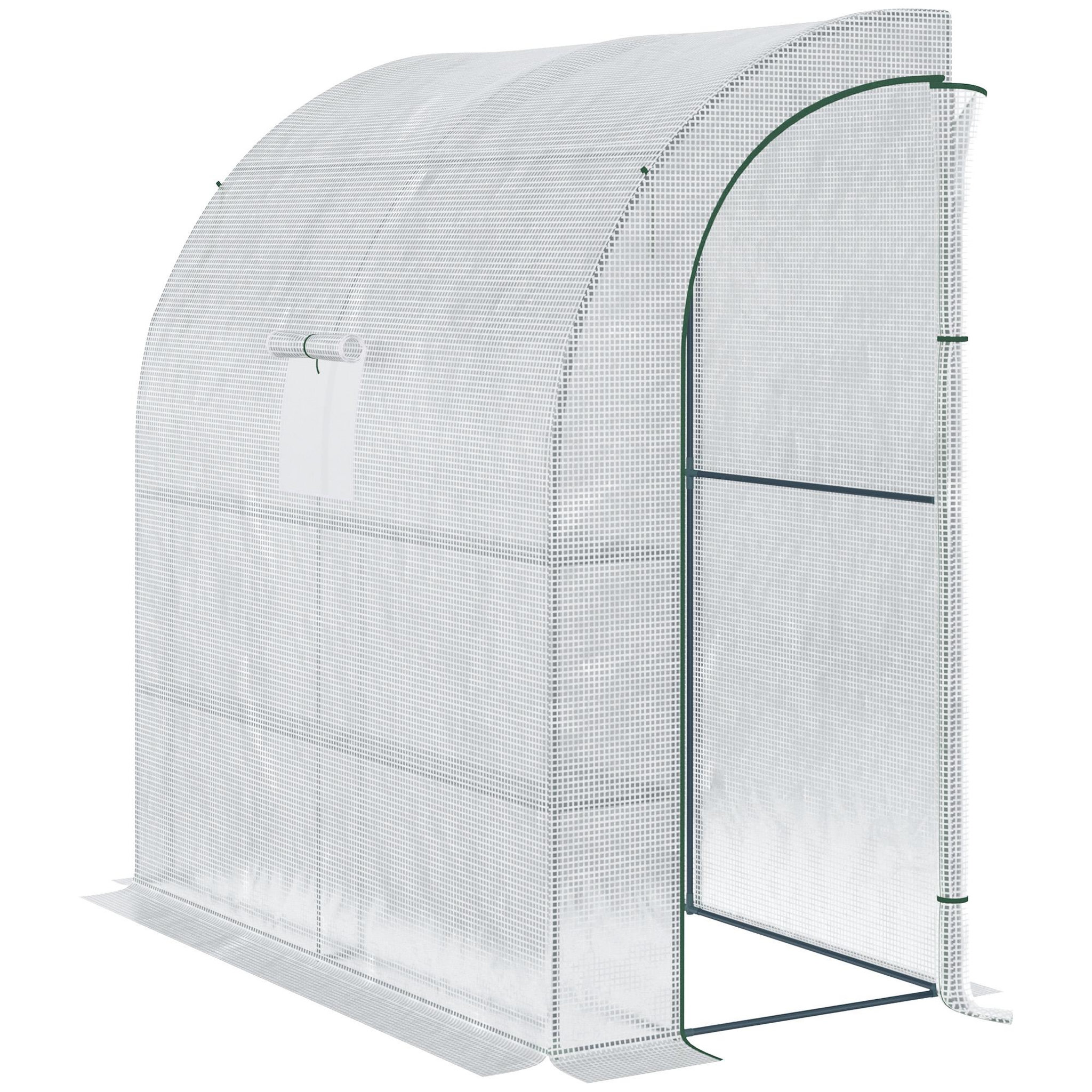 OUTSUNNY Serre de jardin adossée serre adossée dim. 2l x 1l x 2,13h m 4 étagères 2 portes zippées 1 fenêtre acier pe haute densité blanc