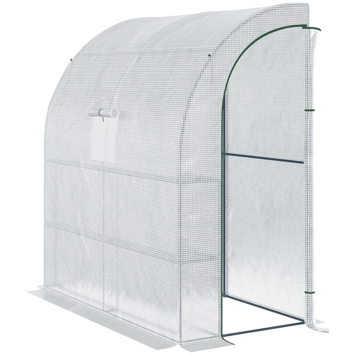 OUTSUNNY Serre de jardin adossée serre adossée dim. 2L x 1l x 2,13H m 4 étagères 2 portes zippées 1 fenêtre acier PE haute densité blanc