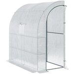 OUTSUNNY Serre de jardin adossée serre adossée dim. 2L x 1l x 2,13H m 4 étagères 2 portes zippées 1 fenêtre acier PE haute densité blanc