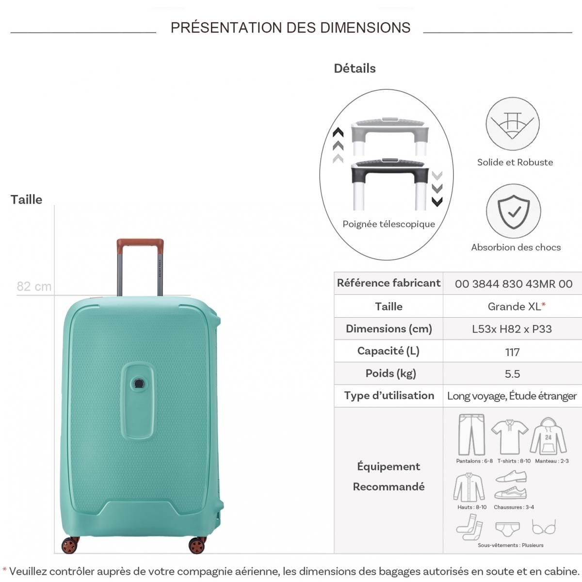 Delsey Grande valise XL rigide Moncey TSA polypropylène 82cm