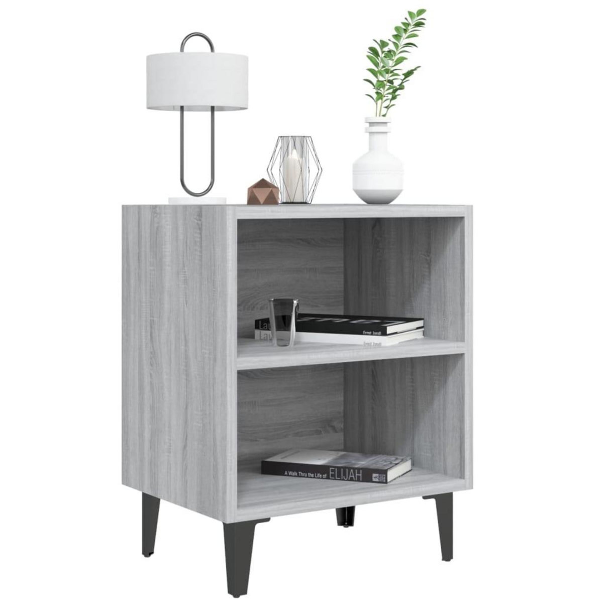 VIDAXL Table de chevet avec pieds en metal Sonoma gris 40x30x50 cm