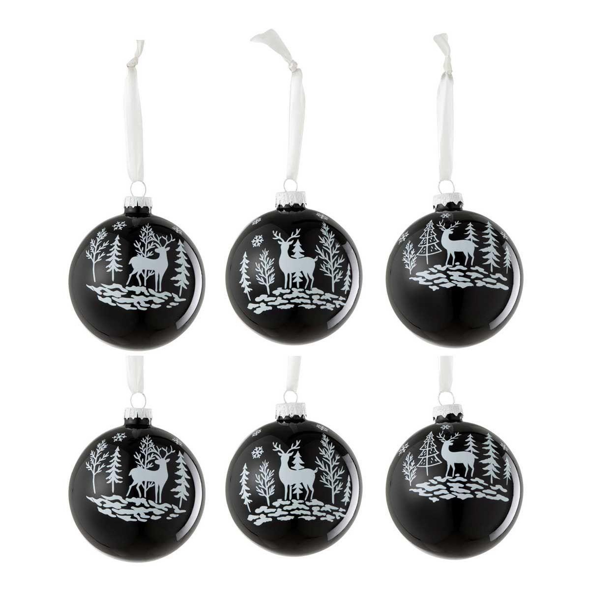 J-LINE Lot de 6 boules de noël  renne  8cm noir & blanc