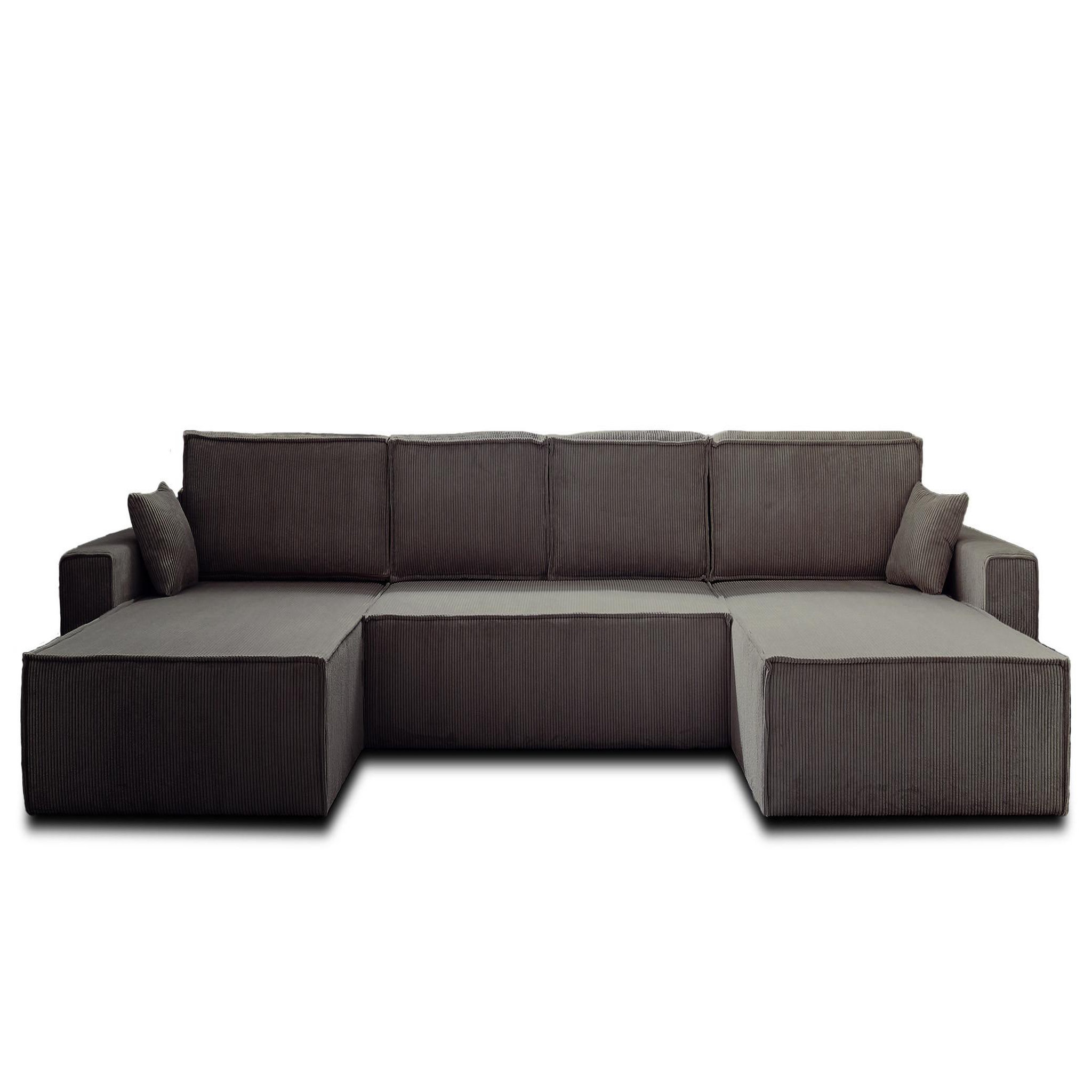 Voir la diapositive 1 : BEST MOBILIER Dellia - canapé panoramique en u - 7 places - convertible - avec coffre - en velours côtelé