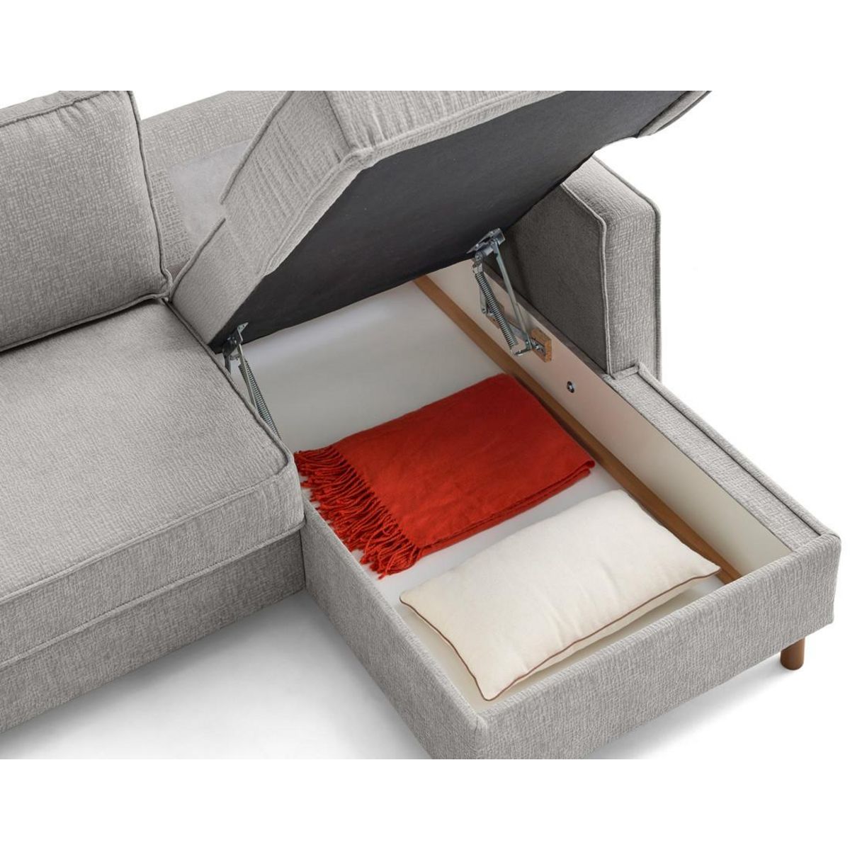 LISA DESIGN Jake - canapé d'angle droit 4 places convertible avec coffre en tissu velours relief