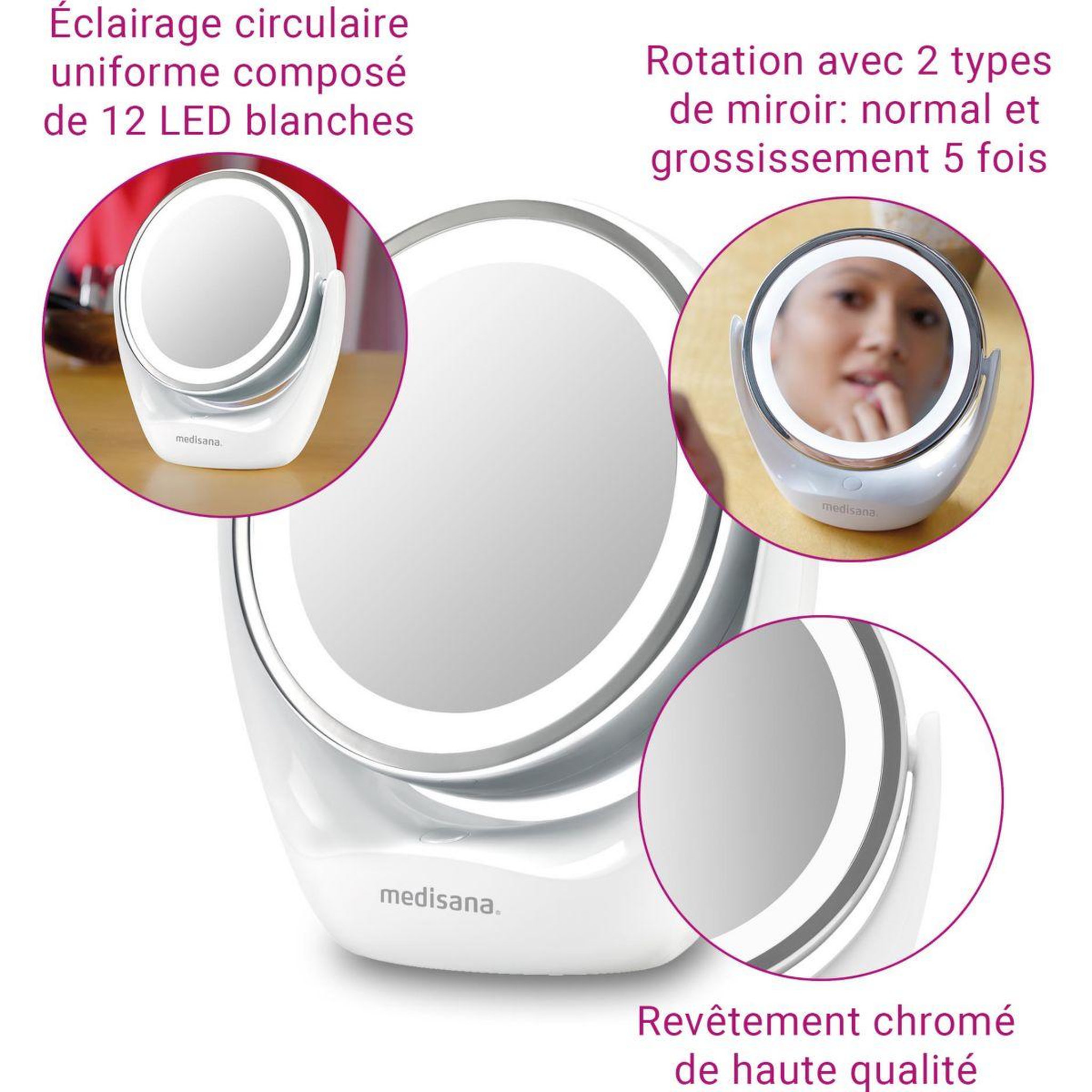 Voir la diapositive 4 : Medisana Miroir lumineux grossissant à piles