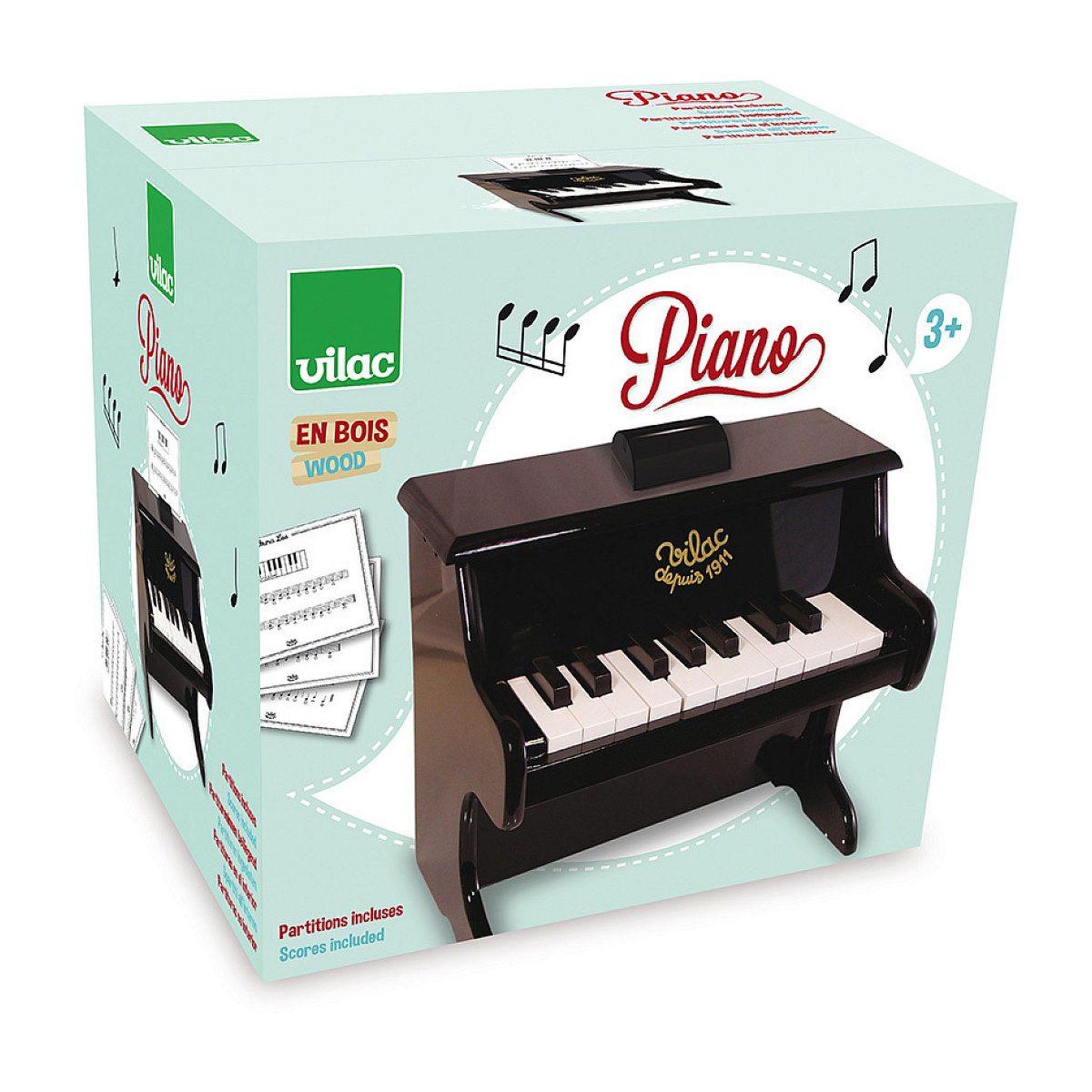 Voir la diapositive 3 : Vilac Piano noir en bois - 18 touches et des partiotions