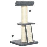 PAWHUT Arbre à chat 3 griffoirs grattoirs sisal naturel plateforme panier 2 boules suspendues peluche haute densité 220 g/m² gris