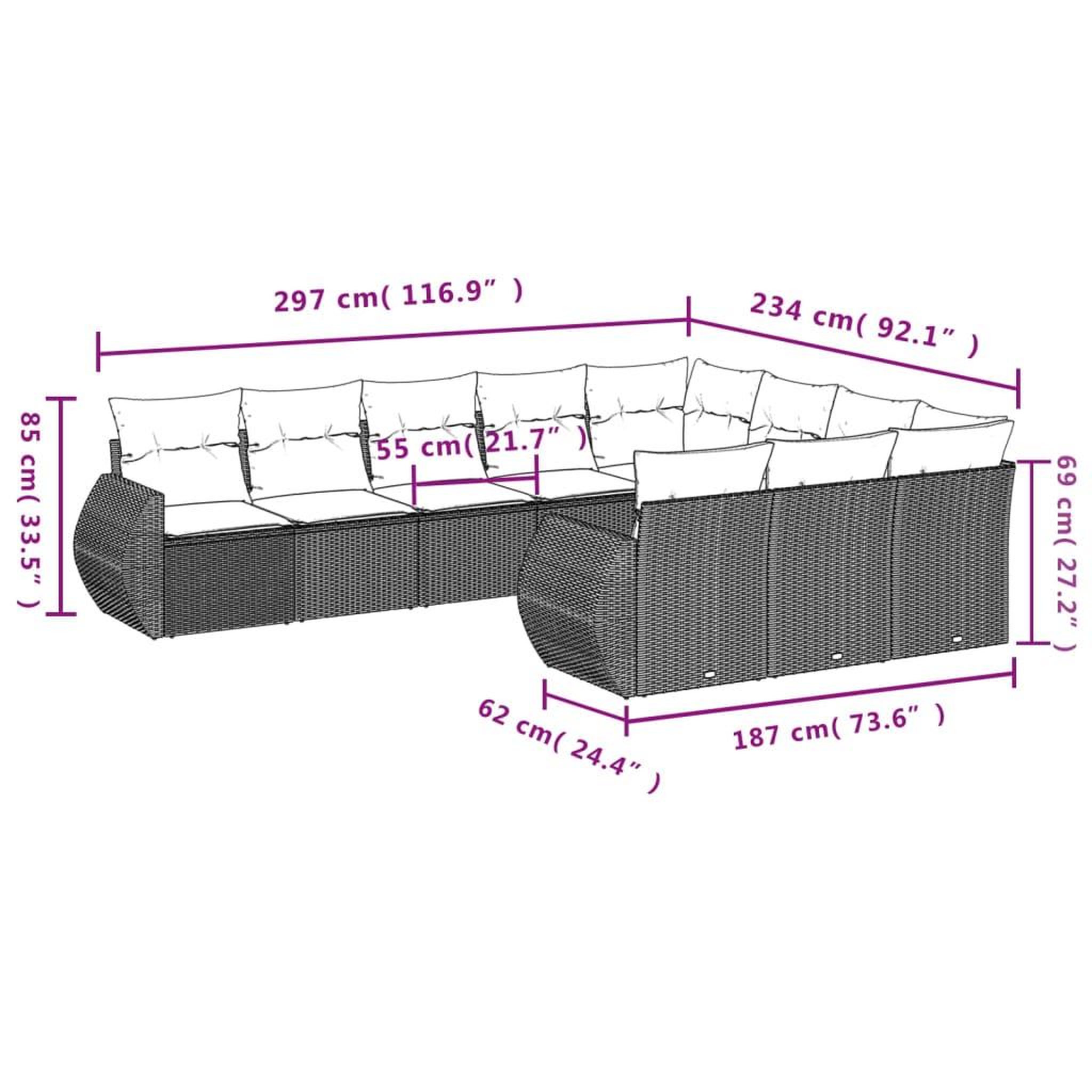 Voir la diapositive 6 : VIDAXL Salon de jardin 10 pcs avec coussins marron resine tressee
