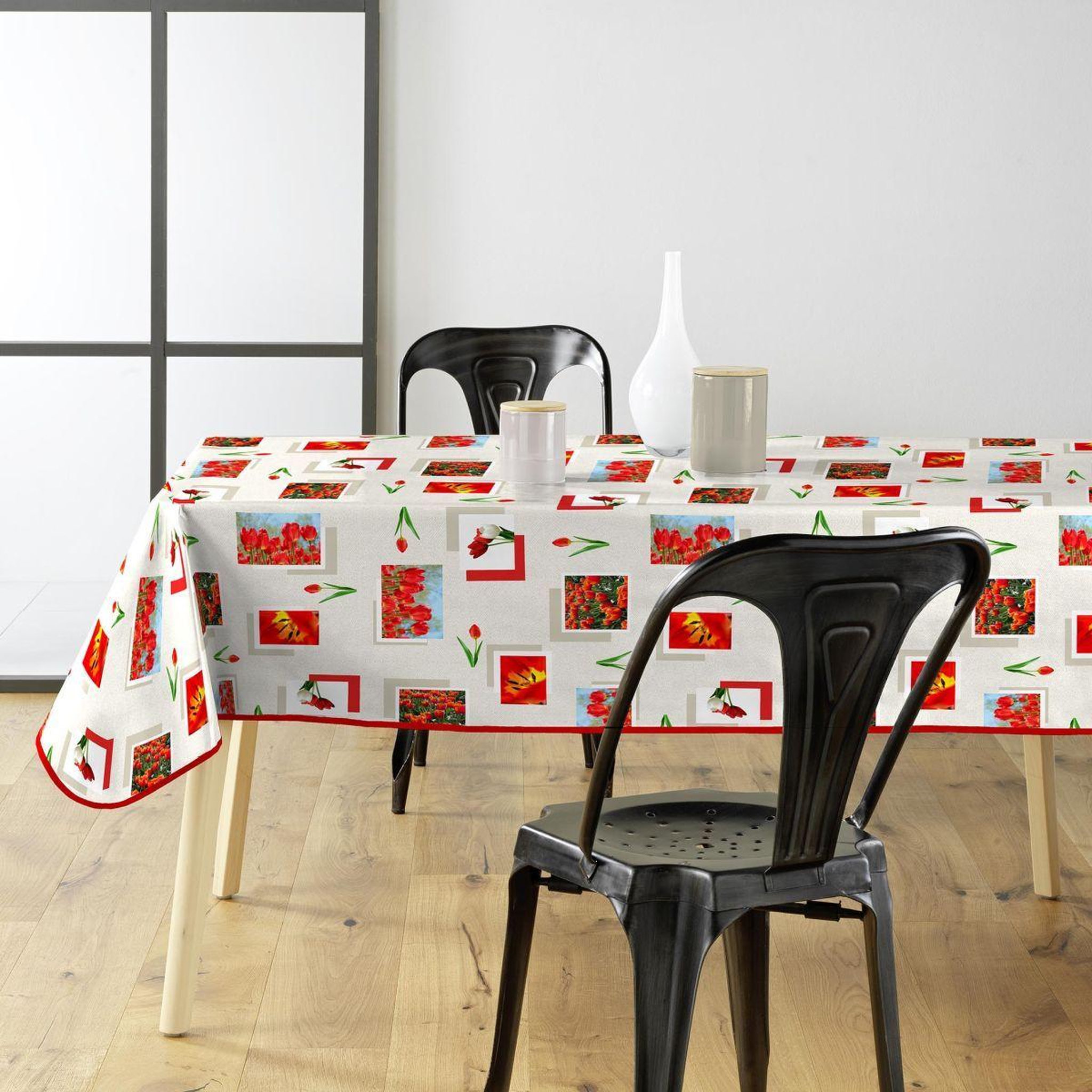 Douceur d'Intérieur Nappe toile cirée  tulipe  140x240cm rouge