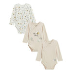 Petit Béguin Lot de 3 bodies bébé manches longues ouverture croisée Eden. Coloris disponibles : Beige