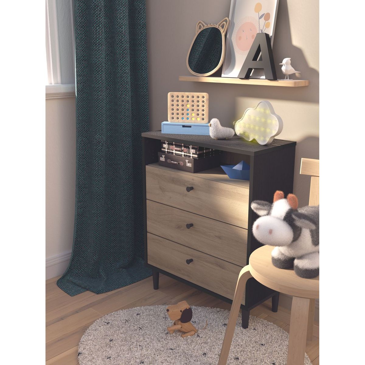 Commode 3 tiroirs 1 niche style industriel L60cm SMART