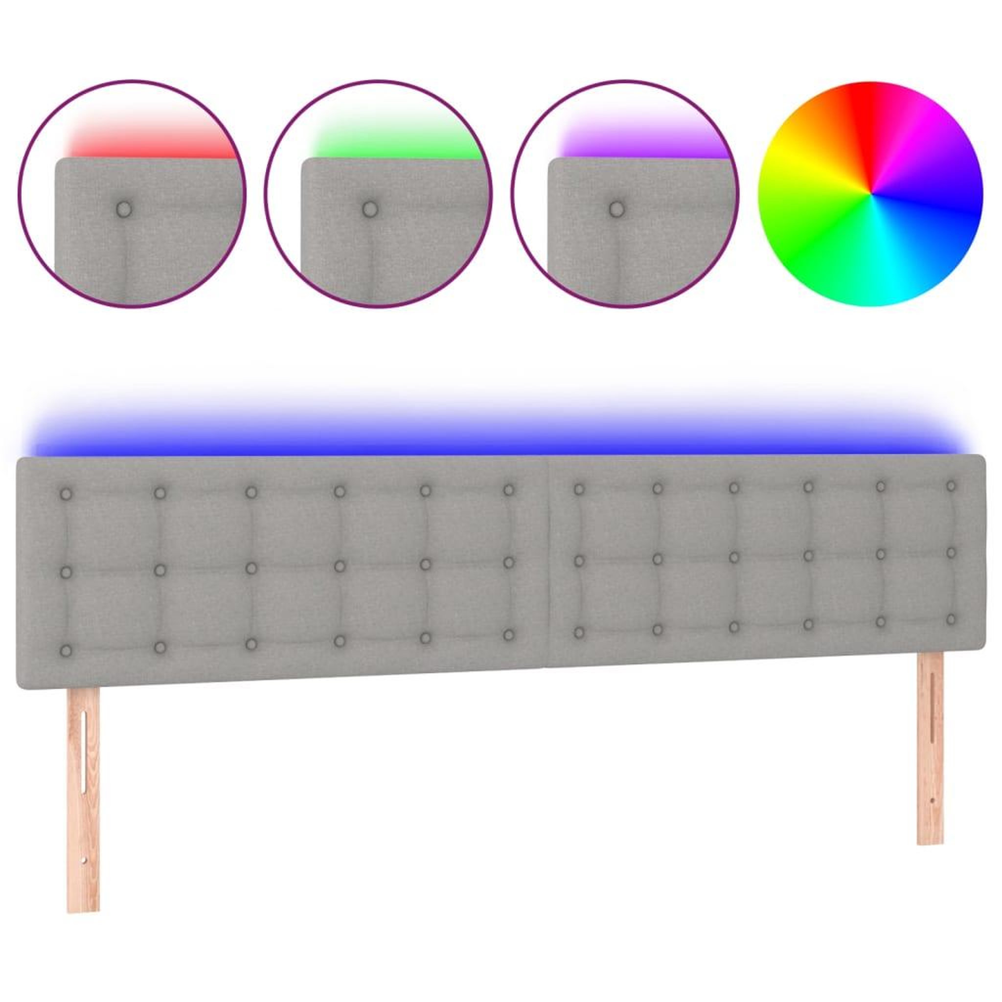 Voir la diapositive 2 : VIDAXL Tete de lit a LED Gris clair 200x5x78/88 cm Tissu
