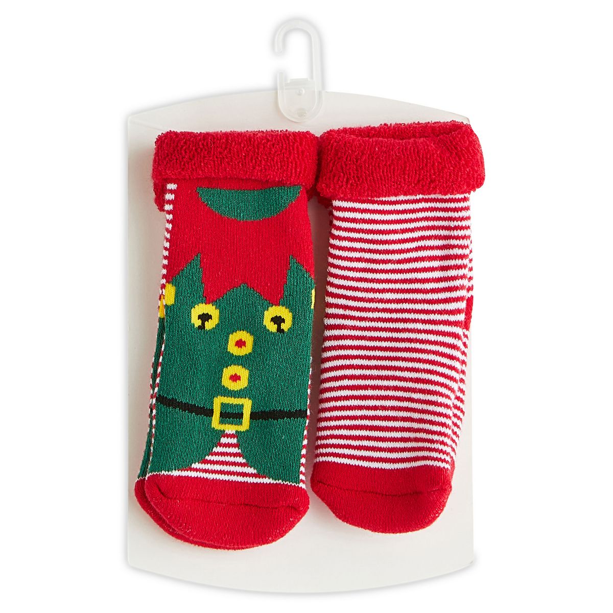 INEXTENSO Lot de 2 paires de chaussettes anti dérapantes lutin de noël bébé