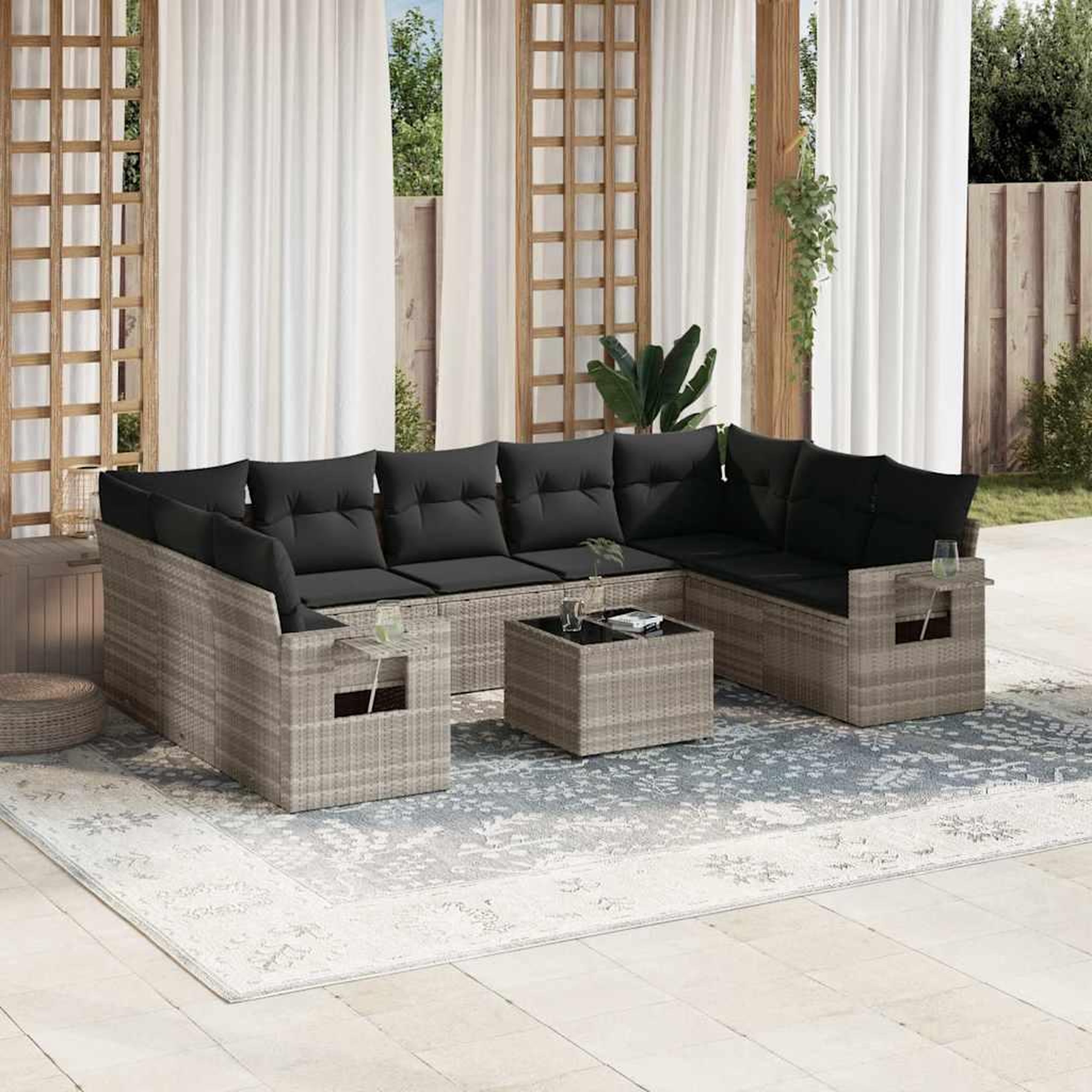 VIDAXL Salon de jardin avec coussins 10 pcs gris clair resine tressee