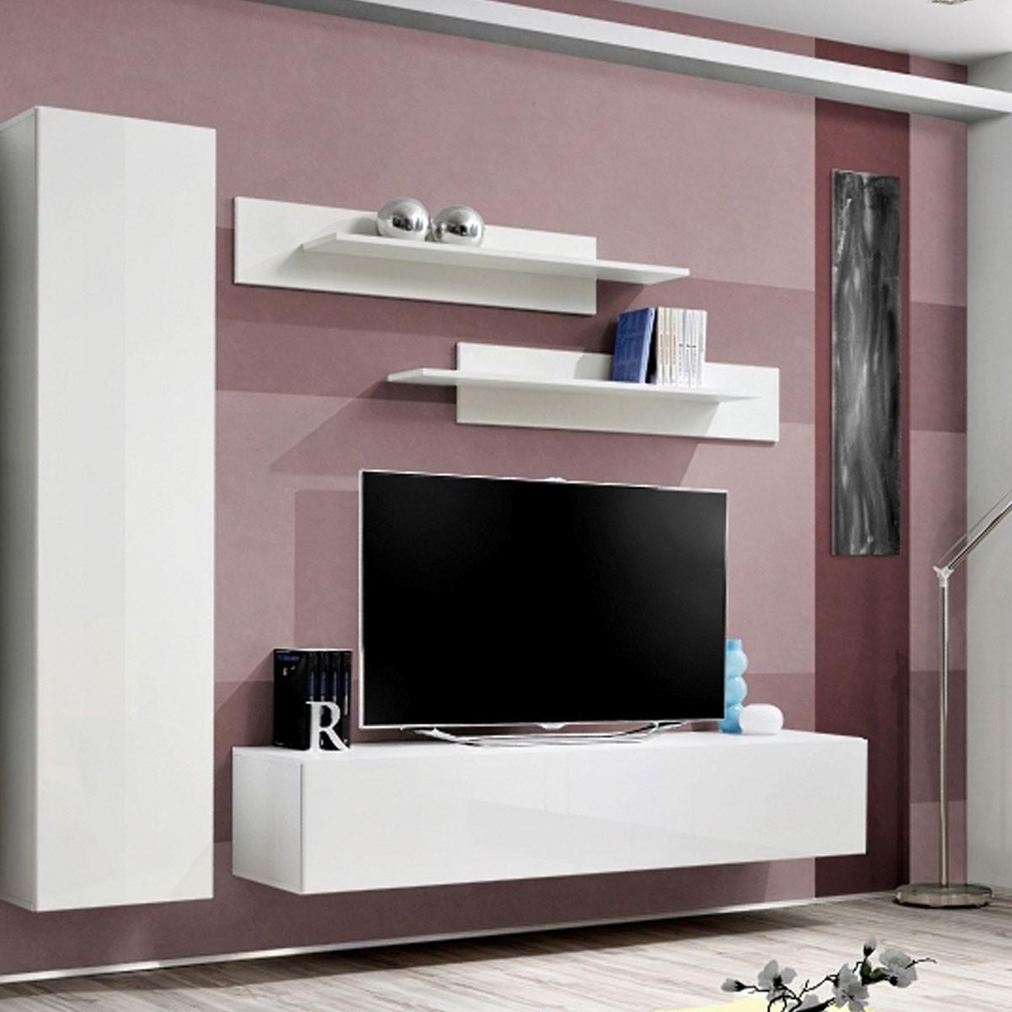 Voir la diapositive 3 : Paris Prix Ensemble meuble tv mural  fly c4  310cm blanc