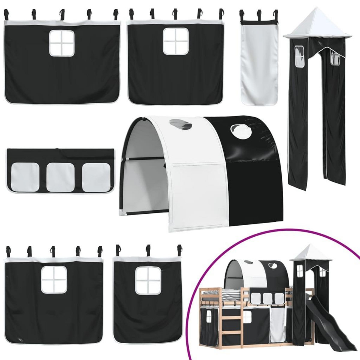 VIDAXL Lit superpose sans matelas avec toboggan blanc noir 80x200 cm