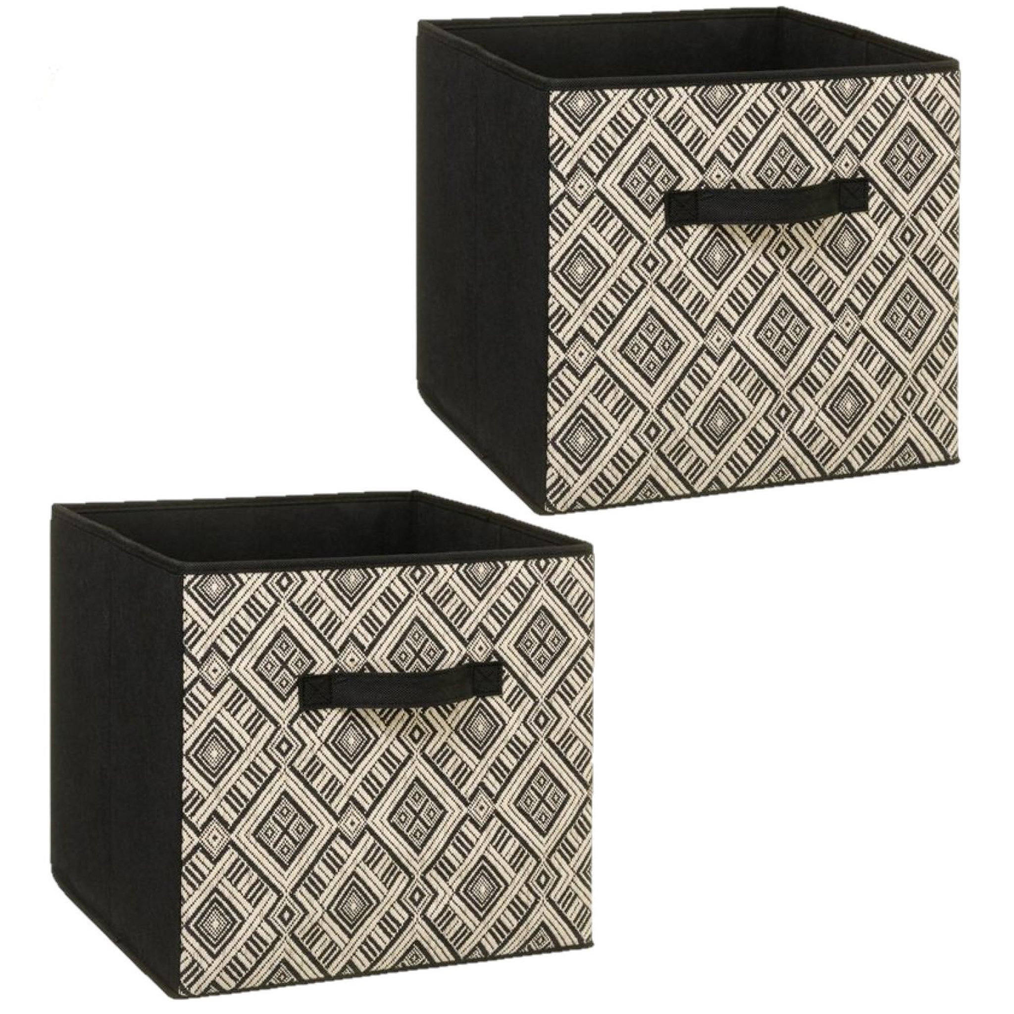 TOILINUX Lot de 2 boites de rangement pliable ethnique - 31 x 31 - noir et blanc